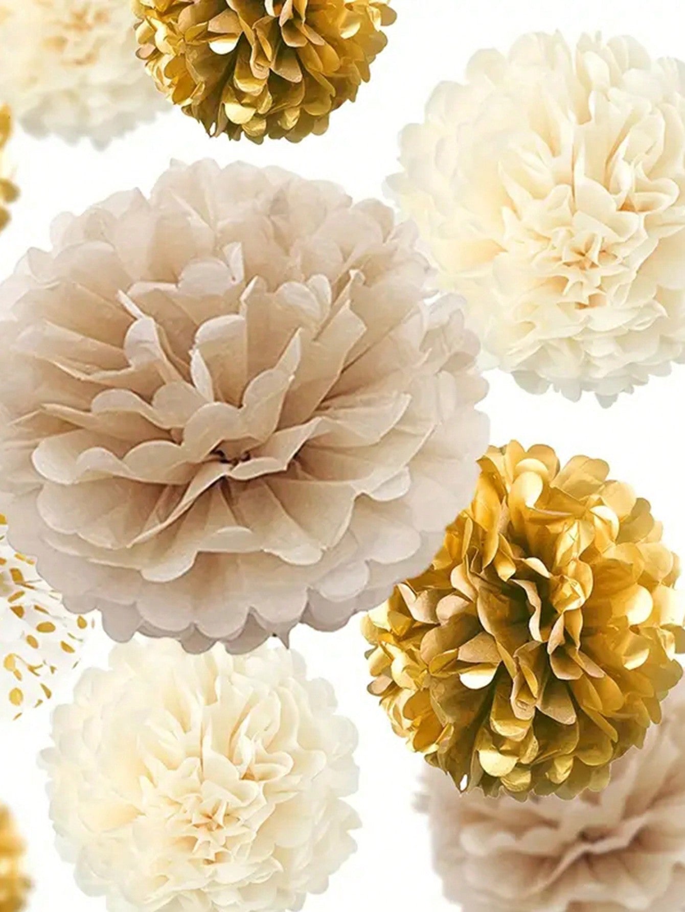 12pcs/Set Gold Tone Paper Flower & Honeycomb Ball Party Backdrop Decoration,Diy Birthday, Spring, Baby Shower, Wedding Paper Flower Decoration,Christmas