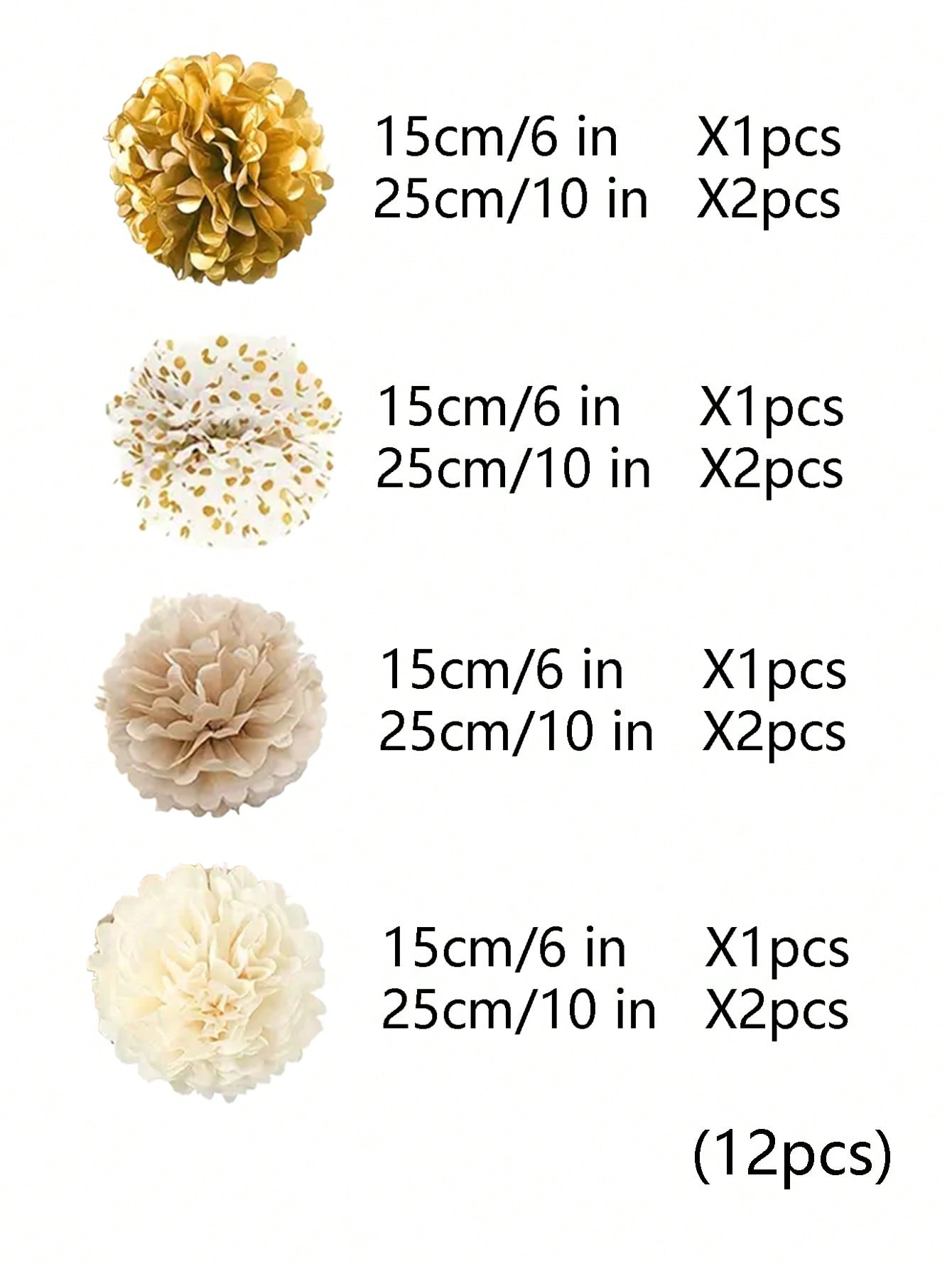 12pcs/Set Gold Tone Paper Flower & Honeycomb Ball Party Backdrop Decoration,Diy Birthday, Spring, Baby Shower, Wedding Paper Flower Decoration,Christmas