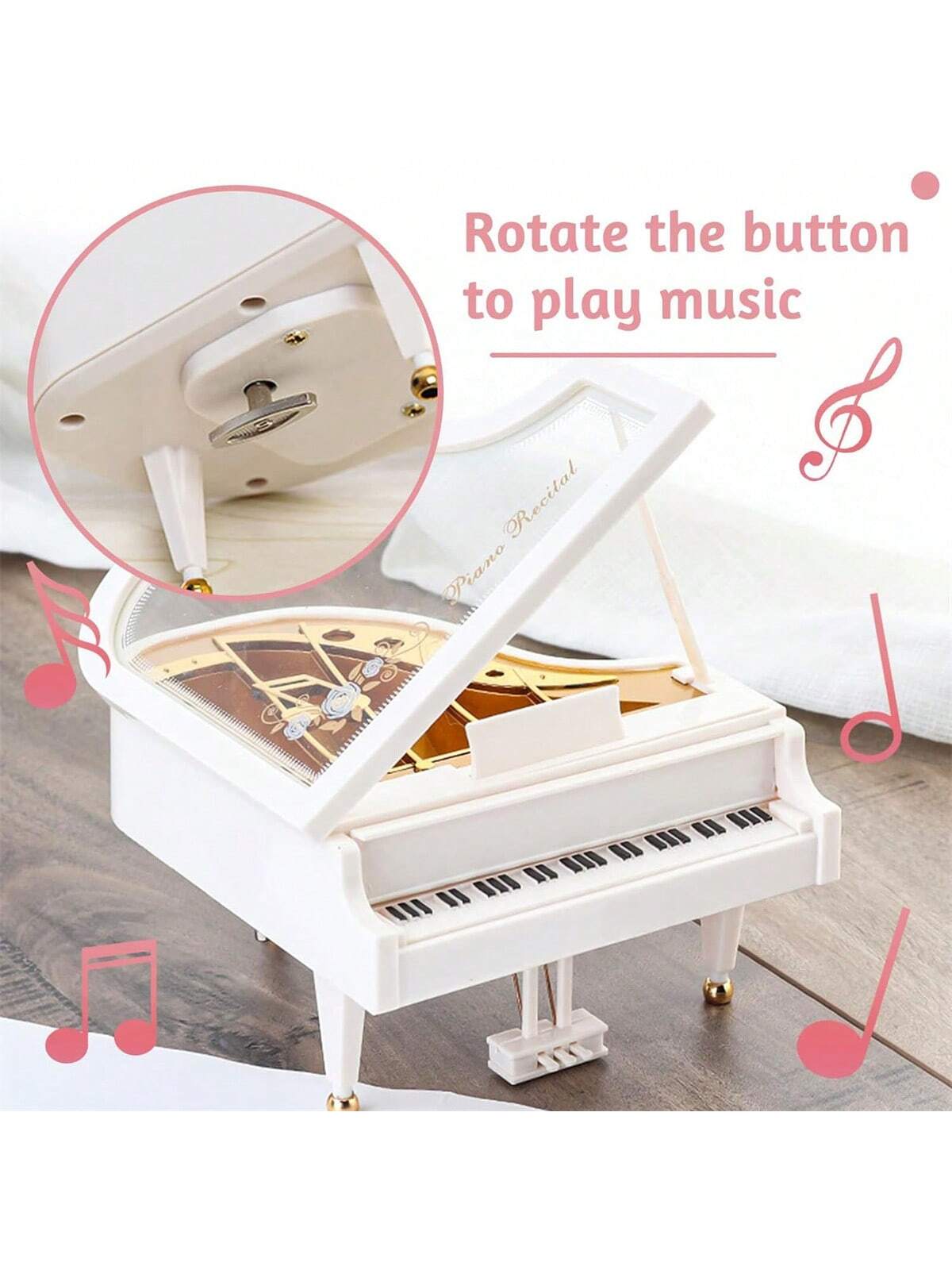 1pc Piano Key Wind-Up Music Box - Suitable As Birthday Gift For Girls Or Desk Decoration