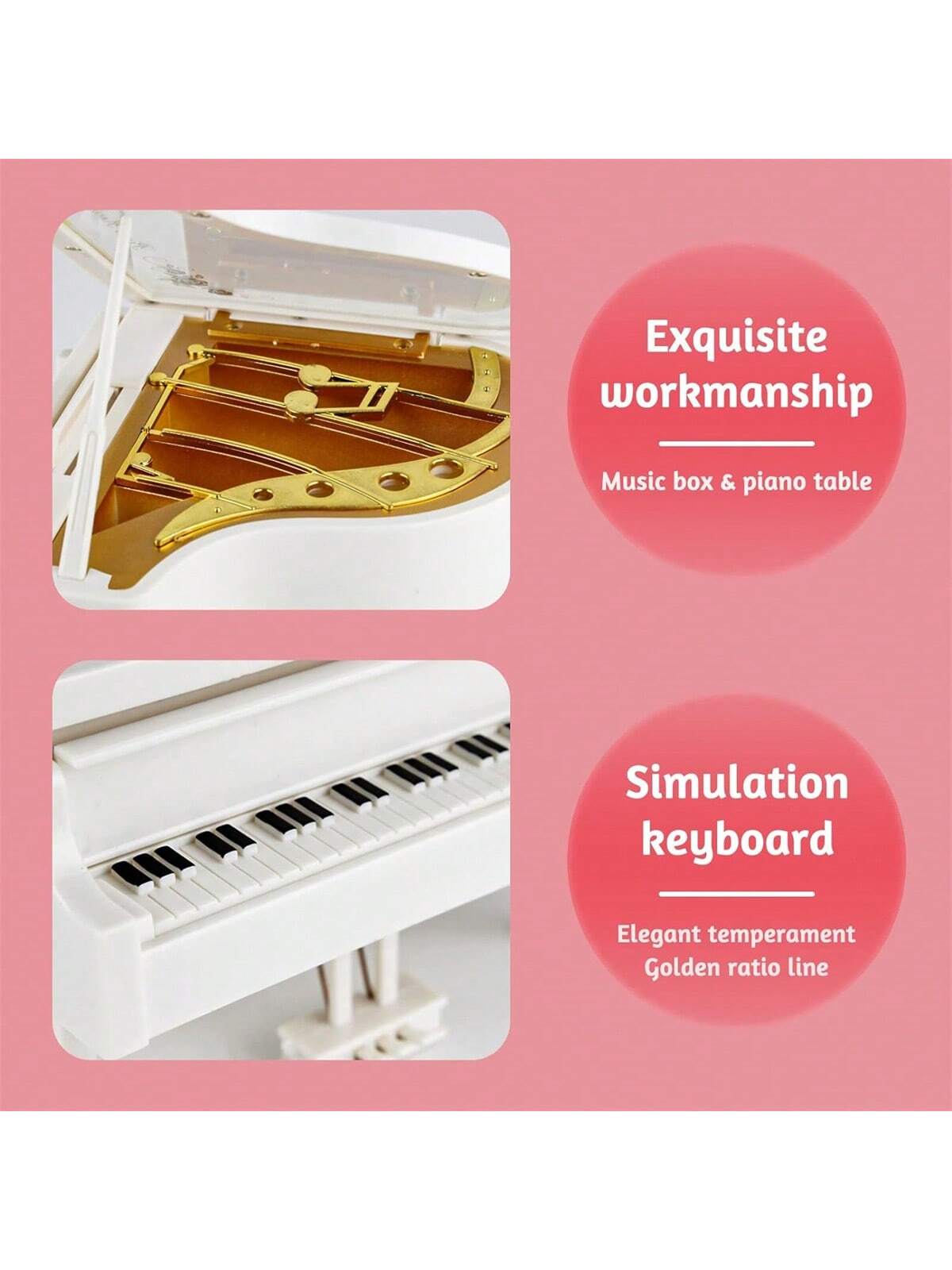 1pc Piano Key Wind-Up Music Box - Suitable As Birthday Gift For Girls Or Desk Decoration