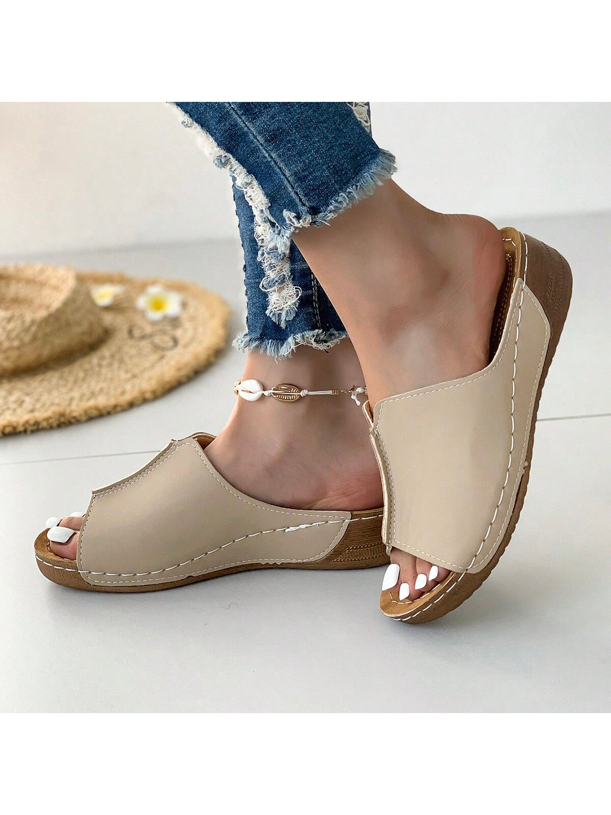 Women's Thick Heel Platform Slip-On Sandals With Open Toe And Anti-Slip Bottom, Retro Style