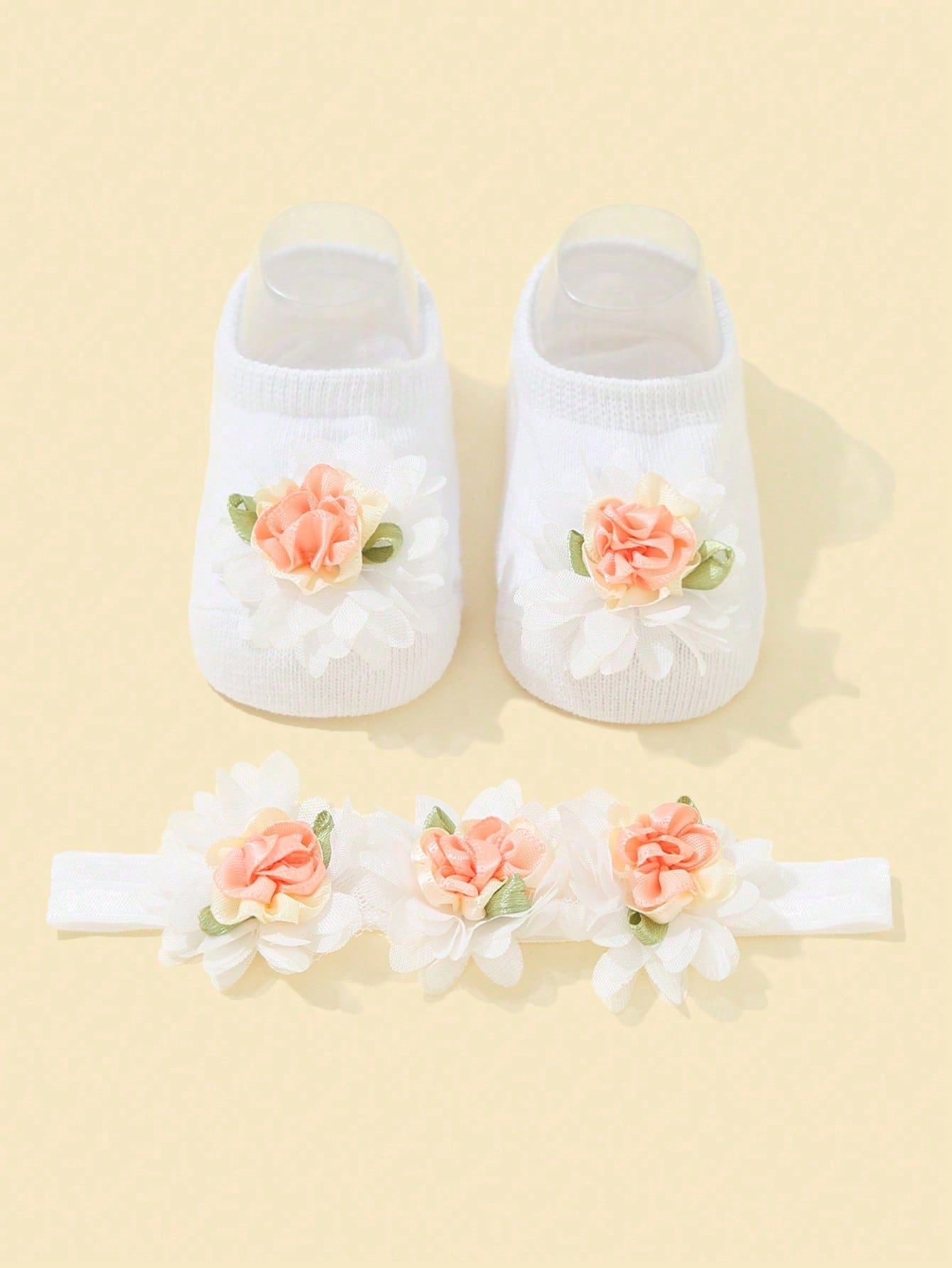 Baby Girls' Flower Decorated Princess Style Headband 1pc   Anti-Slip Floor Socks For First Walkers 1pair