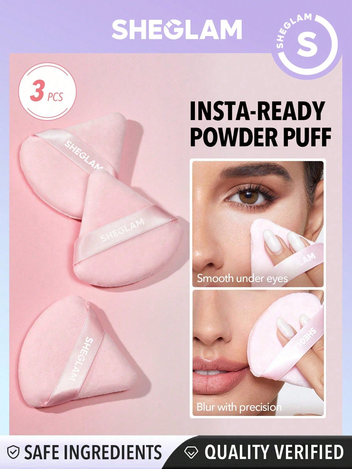 SHEGLAM Powder Puff 1 Pcs Triangle Shaped Makeup Puff Soft Powder Puff Fan Puff Pink Beauty Makeup Tool Black Friday Sale Makeup Puff Sponge Xmas Christmas Gift Winter Y2K