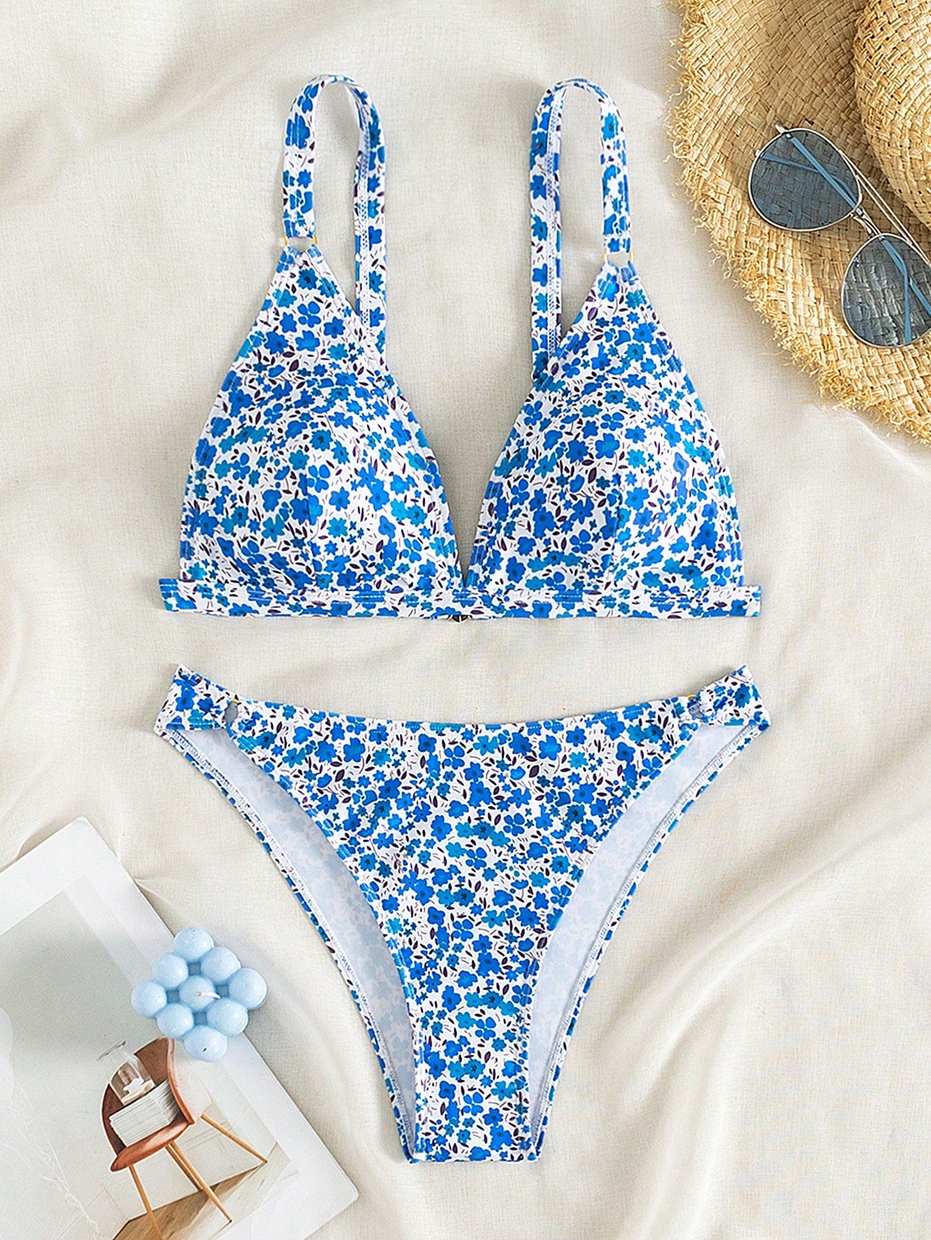 Swim Summer Beach Floral Printed Bikini Set With Separated Top And Bottom