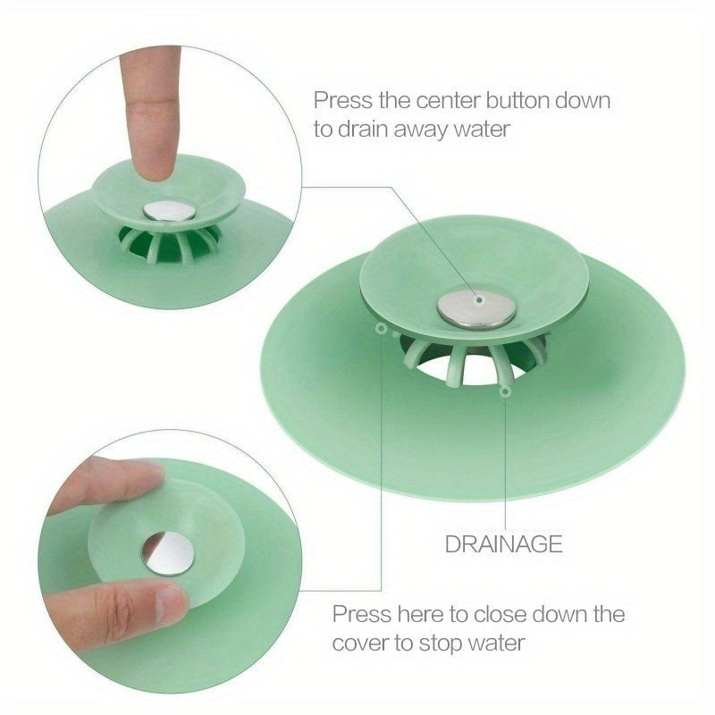 2-In-1 Silicone Drain Stopper & Strainer - Hair Catcher For Shower, Bathtub, Sink - Non-Slip Grip Cover For Kitchen, Bathroom, Laundry Floors