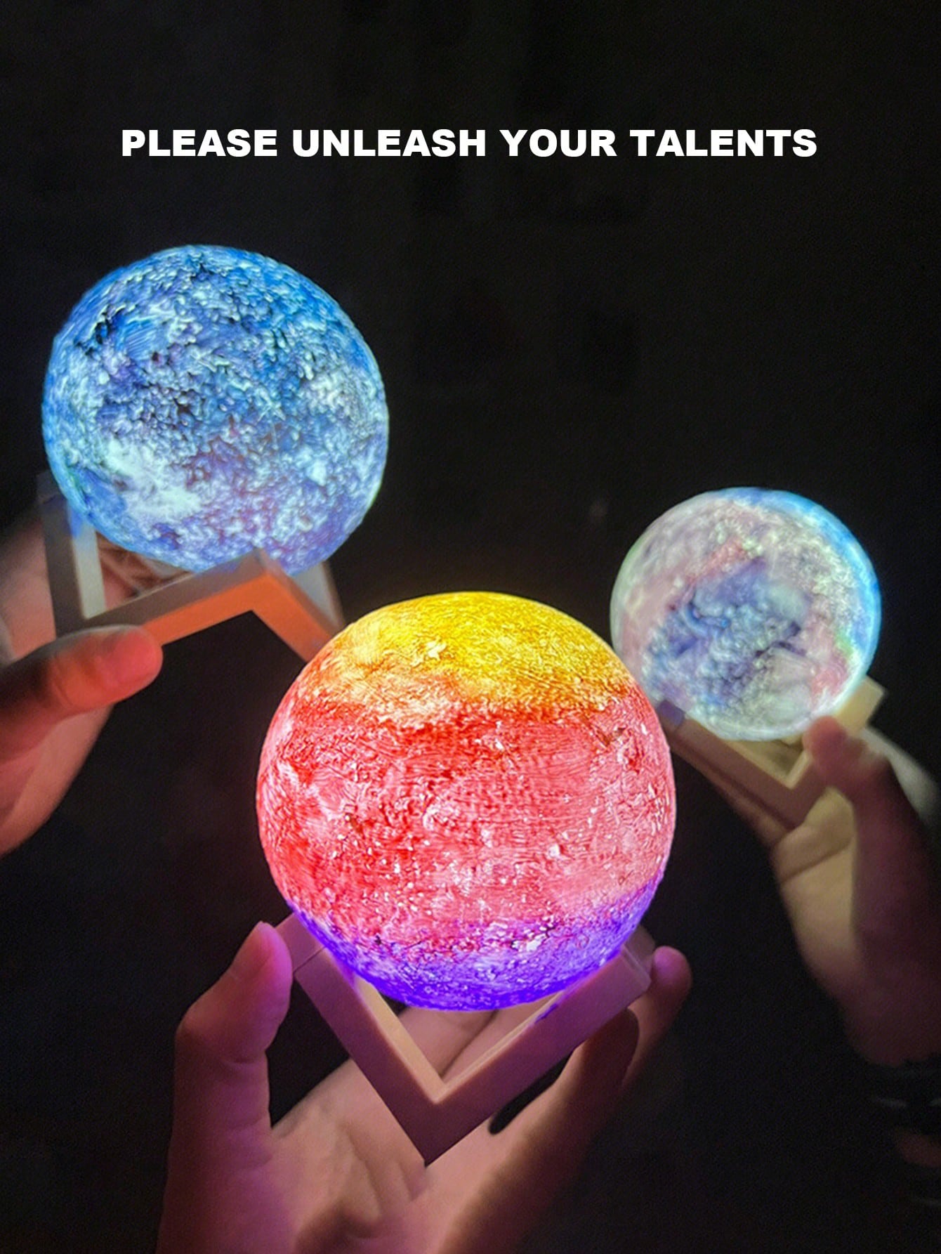 Led 3d Moon Lamp As Nightlight For Bedroom With Stand, Decorative Table Lamp And Diy Material Package For Paintable Starry Sky Ball Lamp