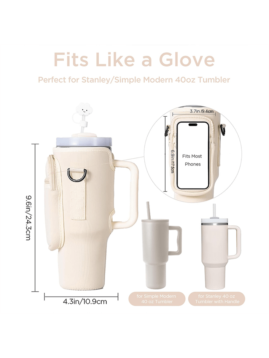 1pc Water Bottle Carrier Bag With Phone Pocket, For  40oz Tumbler With Handle, Neoprene Water Bottle Holder Pouch, With Adjustable Strap, Cup Accessories