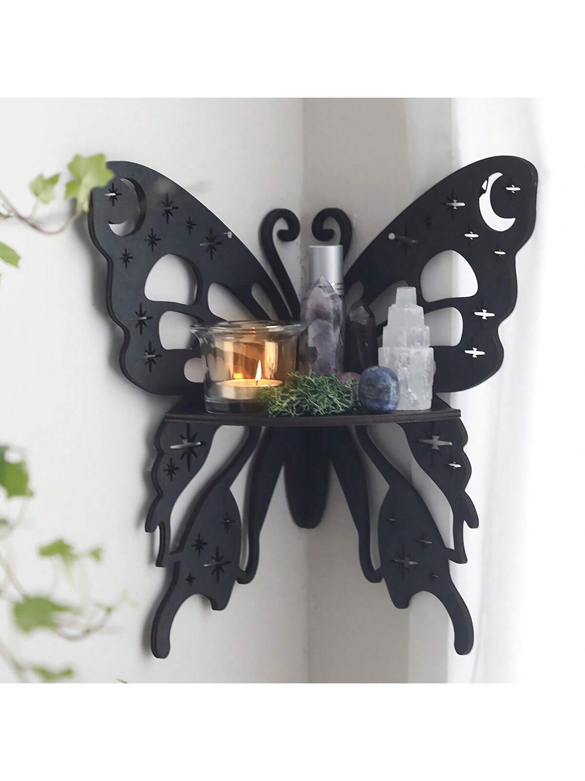 1Pc Wooden Butterfly Right Corner Hollow-Out Creative Shape Crystal Shelf Decorative Wall Shelf