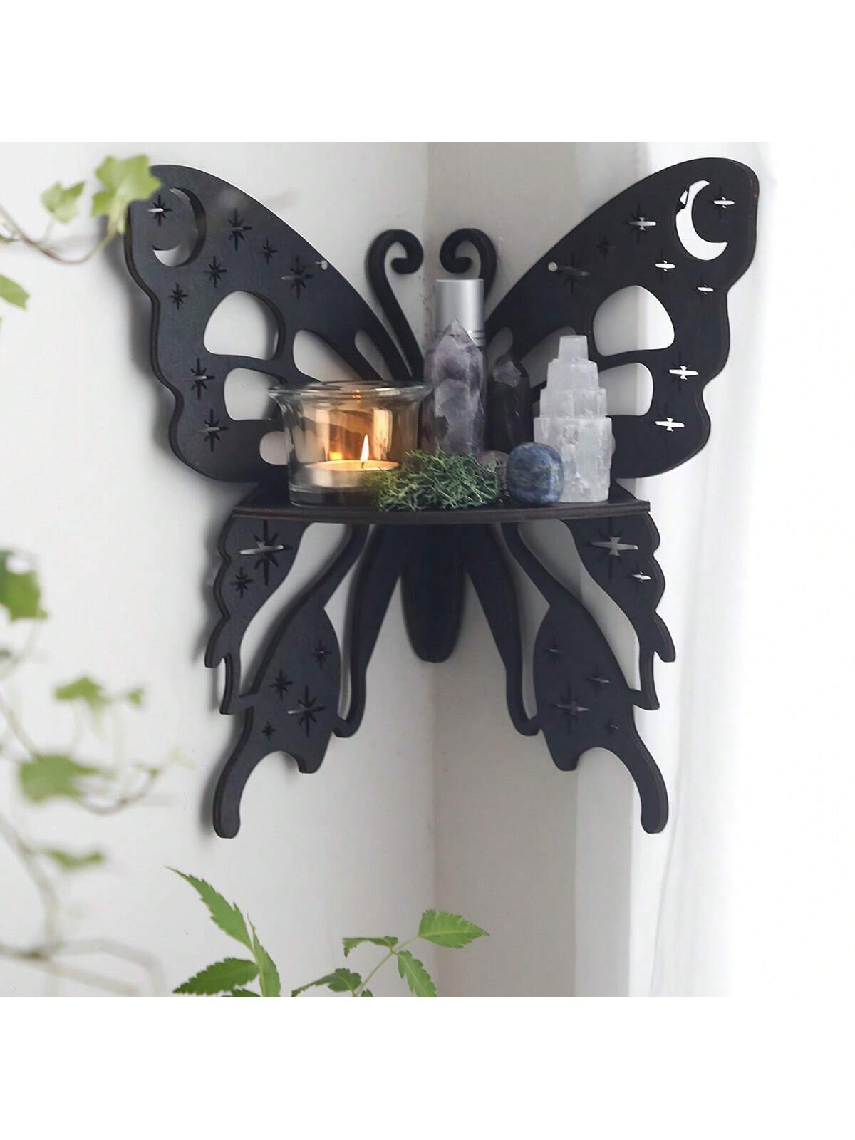 1Pc Wooden Butterfly Right Corner Hollow-Out Creative Shape Crystal Shelf Decorative Wall Shelf