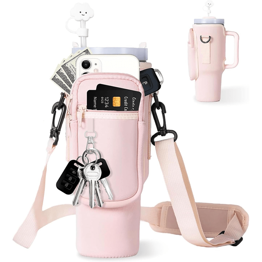 1pc Water Bottle Carrier Bag With Phone Pocket, For  40oz Tumbler With Handle, Neoprene Water Bottle Holder Pouch, With Adjustable Strap, Cup Accessories