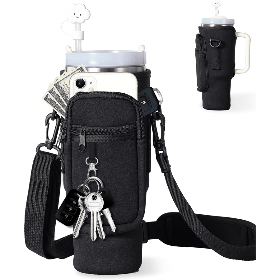 1pc Water Bottle Carrier Bag With Phone Pocket, For  40oz Tumbler With Handle, Neoprene Water Bottle Holder Pouch, With Adjustable Strap, Cup Accessories