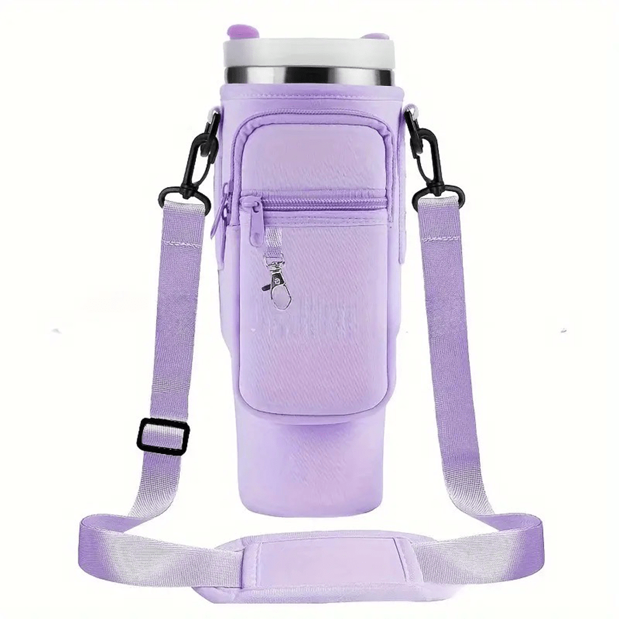 1pc Water Bottle Carrier Bag With Phone Pocket, For  40oz Tumbler With Handle, Neoprene Water Bottle Holder Pouch, With Adjustable Strap, Cup Accessories