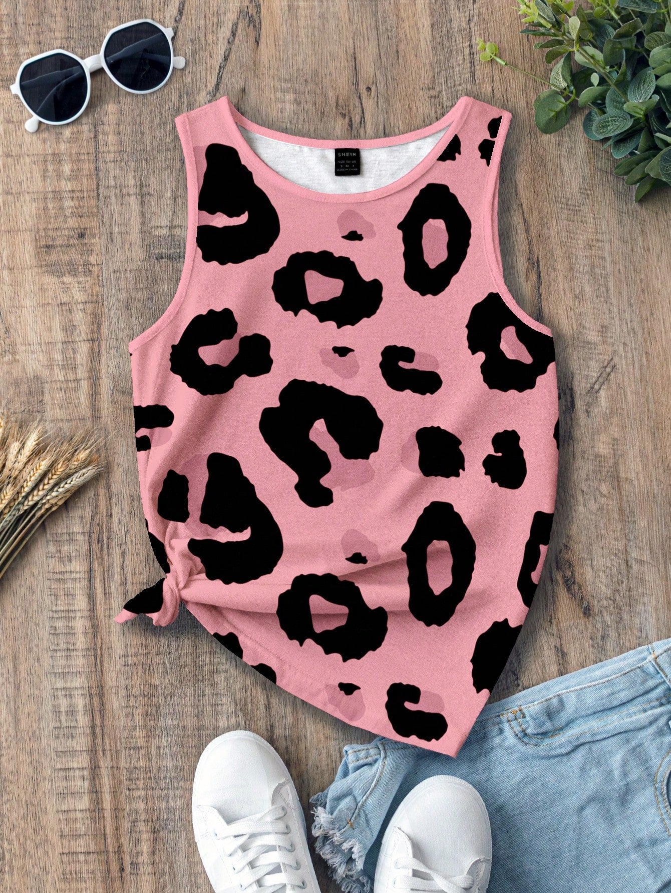 LUNE Leopard Printed Round Neck Casual Skinny Fit Women's Tank Top