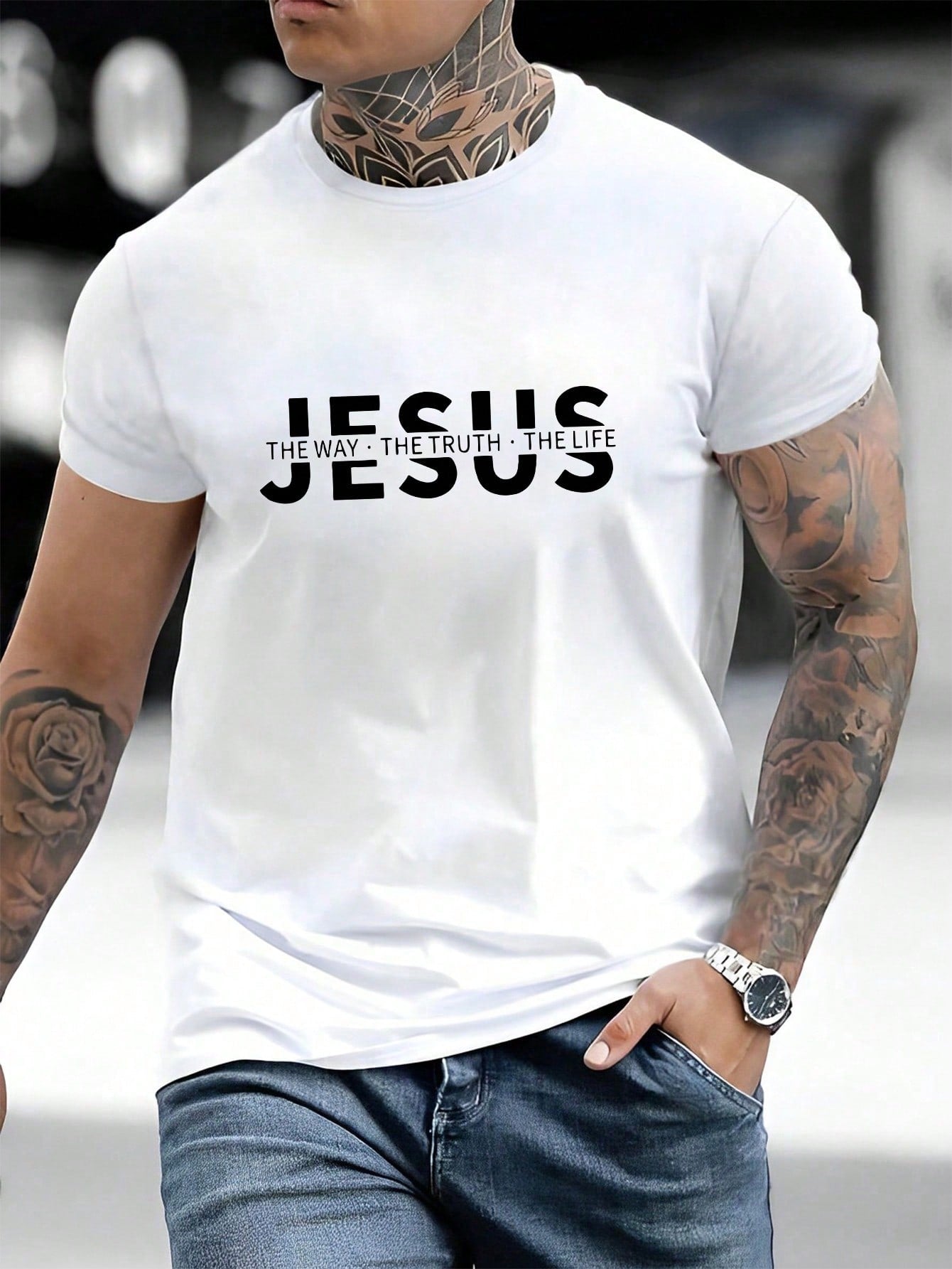 Men's Summer Slogan Jesus Printed Short Sleeve Round Neck Casual Work T-Shirt