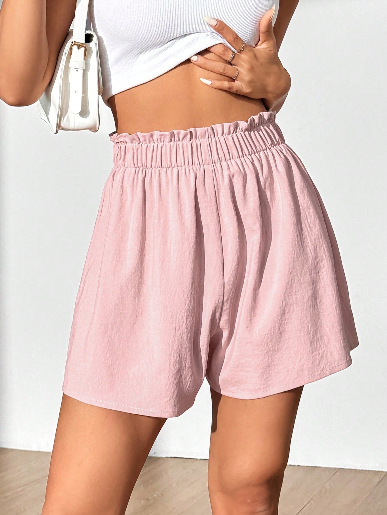 MOOSTA Solid Color Paper Bag Waist Casual Wide-Leg Shorts