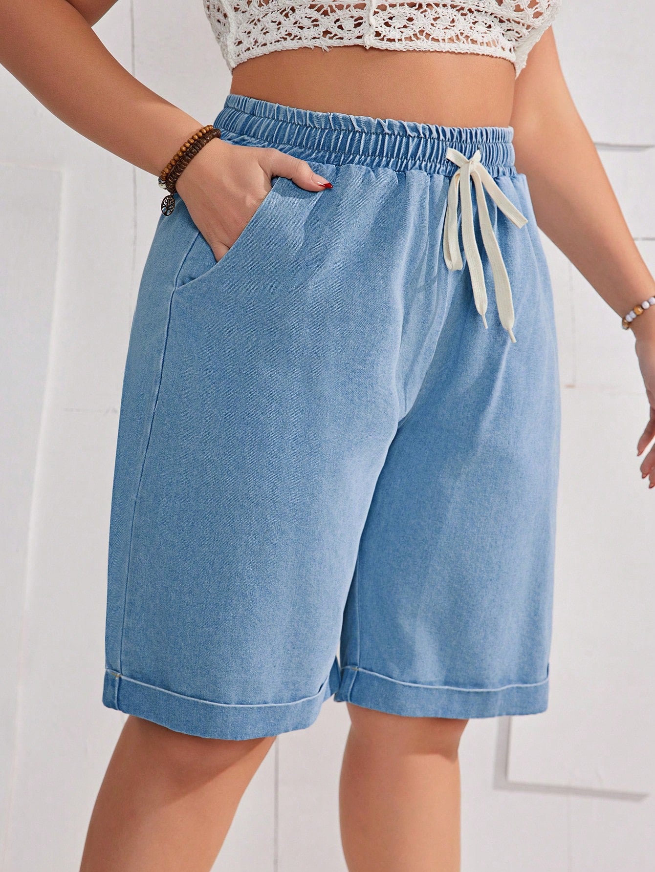 Privé Plus Size Women's Drawstring Waist Denim Shorts