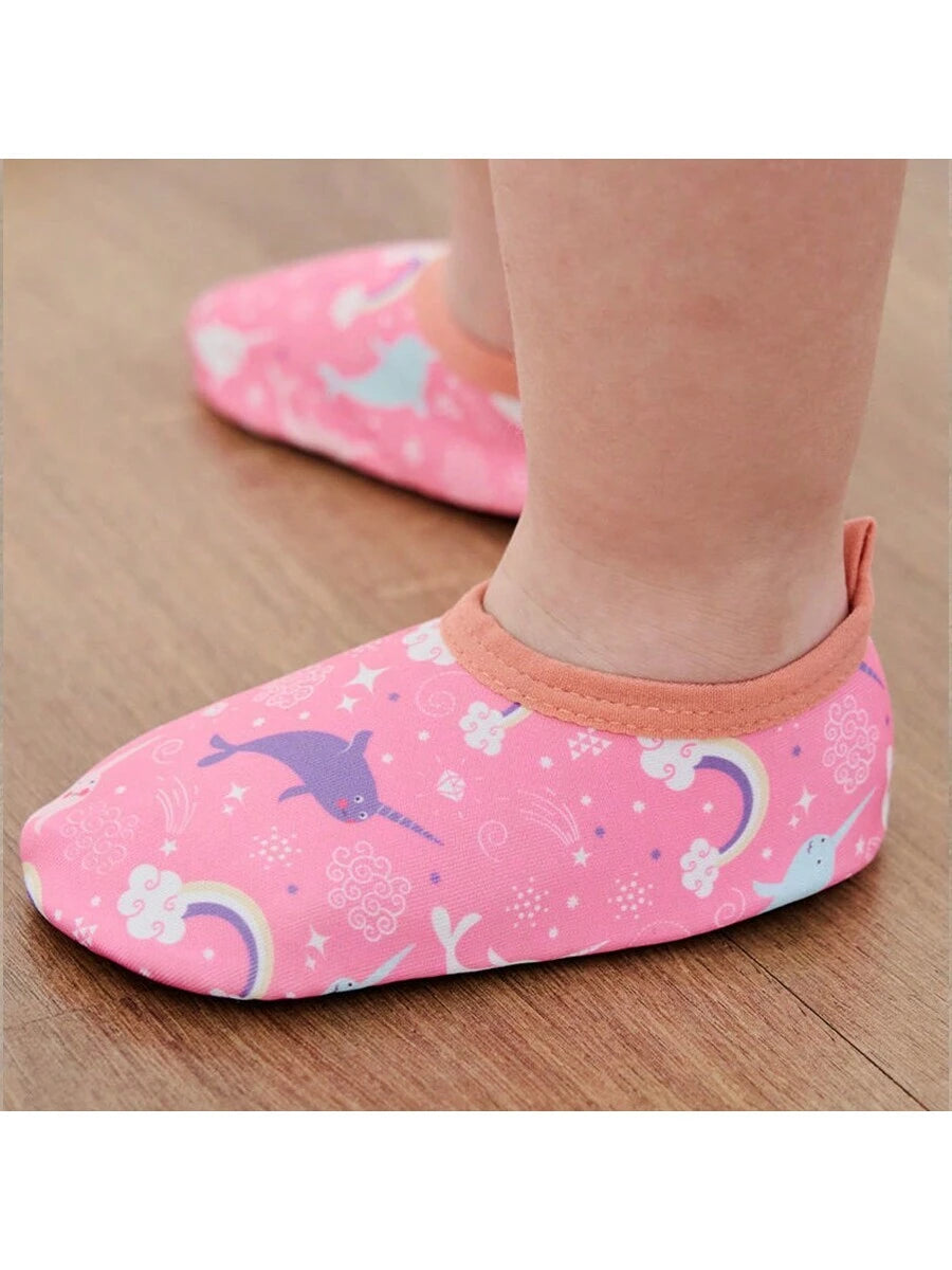 1pair Baby Girls' & Boys' Cartoon Pattern Anti-Slip Soft Sole Indoor Slipper Socks, Spring And Autumn