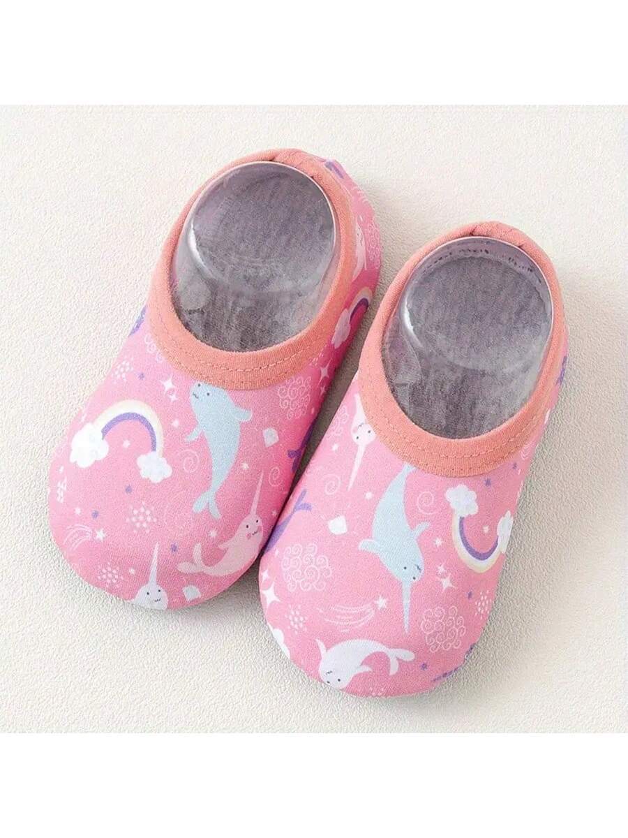 1pair Baby Girls' & Boys' Cartoon Pattern Anti-Slip Soft Sole Indoor Slipper Socks, Spring And Autumn