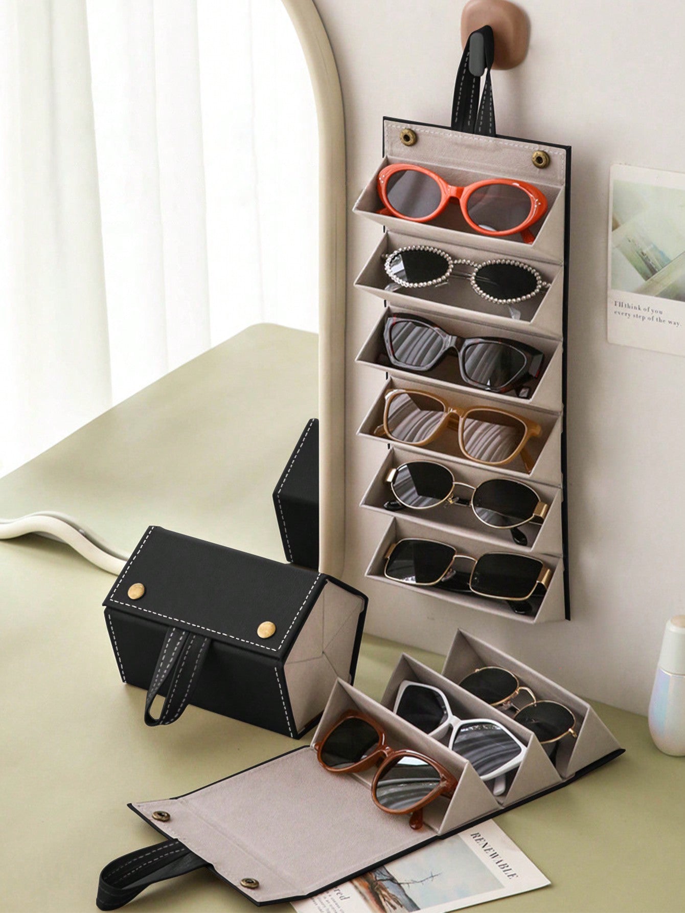 1Pc Sunglasses Organizer, 2/3/4/5/6 Slots Travel Glasses Case, Multiple Pairs Eyeglasses Storage Box, Hanging Eyewear Holder