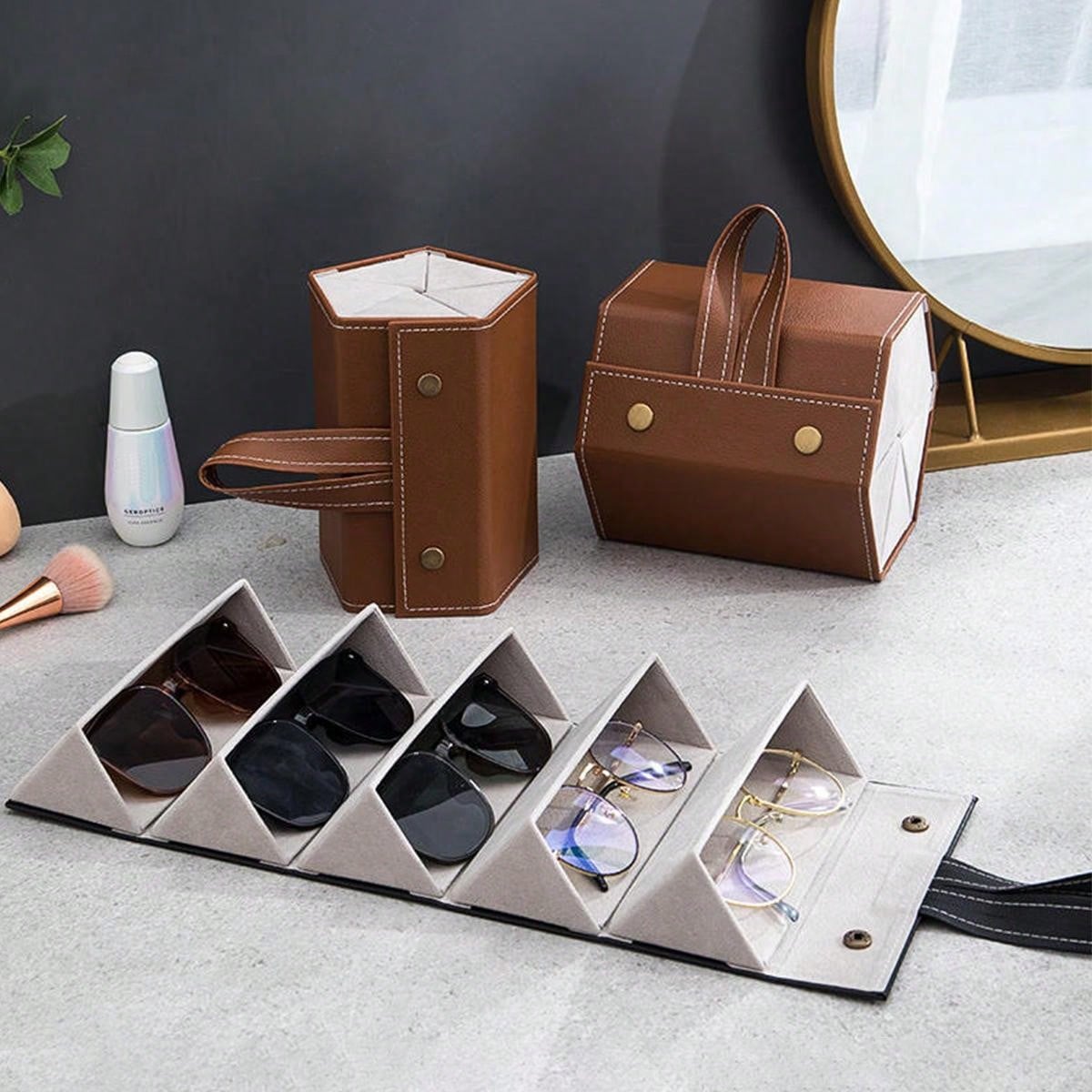 1Pc Sunglasses Organizer, 2/3/4/5/6 Slots Travel Glasses Case, Multiple Pairs Eyeglasses Storage Box, Hanging Eyewear Holder