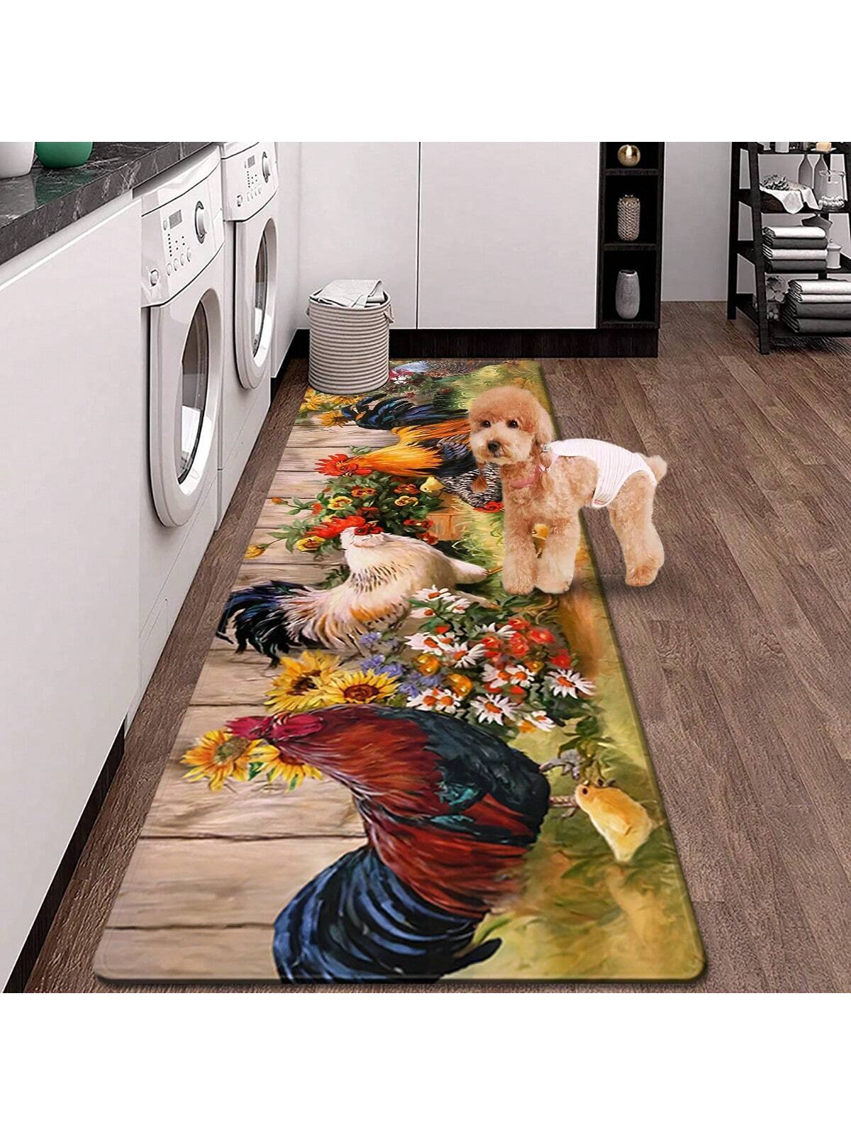 X&M HDeco 1pc Chicken Patterns Anti-Fatigue Kitchen Rug,Rustic Indoor Non-Slip Carpet,For Farmhouse Home Bathroom Bedroom Living Room Decor, Absorbent Anti-Slip Anti-Stain Floor Mat,Soft Comfort Standing Mat