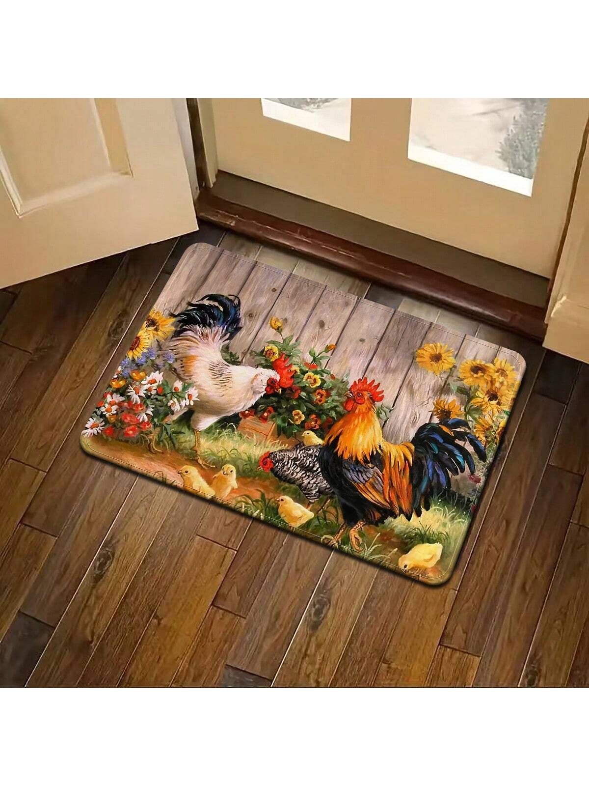 X&M HDeco 1pc Chicken Patterns Anti-Fatigue Kitchen Rug,Rustic Indoor Non-Slip Carpet,For Farmhouse Home Bathroom Bedroom Living Room Decor, Absorbent Anti-Slip Anti-Stain Floor Mat,Soft Comfort Standing Mat