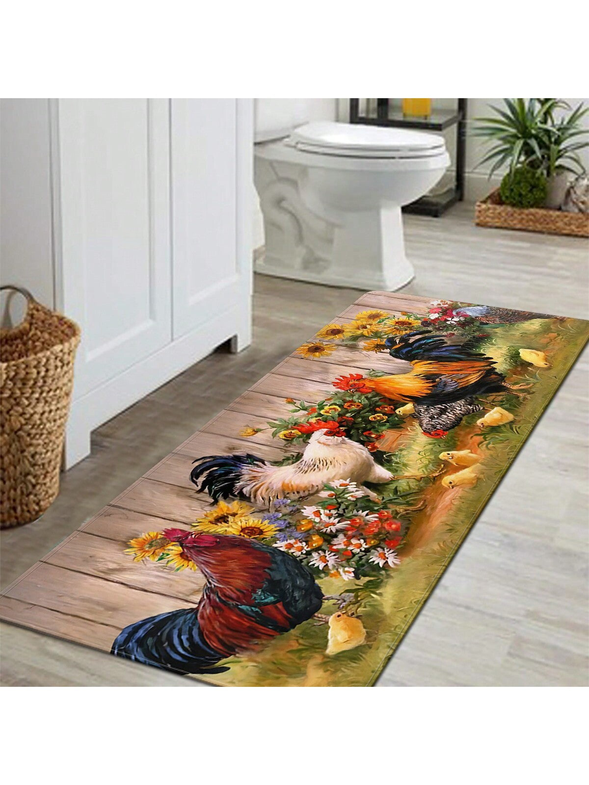 X&M HDeco 1pc Chicken Patterns Anti-Fatigue Kitchen Rug,Rustic Indoor Non-Slip Carpet,For Farmhouse Home Bathroom Bedroom Living Room Decor, Absorbent Anti-Slip Anti-Stain Floor Mat,Soft Comfort Standing Mat