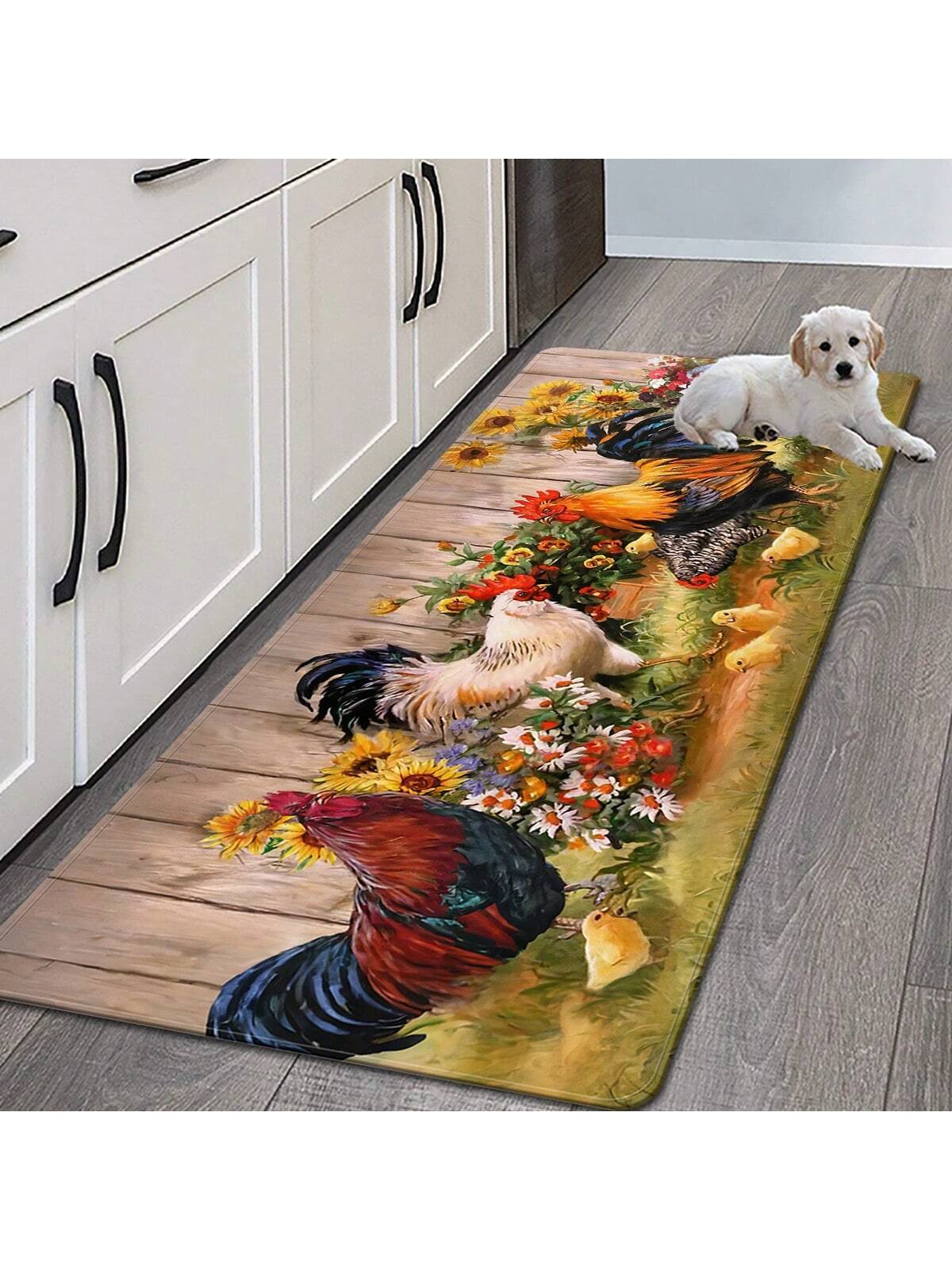 X&M HDeco 1pc Chicken Patterns Anti-Fatigue Kitchen Rug,Rustic Indoor Non-Slip Carpet,For Farmhouse Home Bathroom Bedroom Living Room Decor, Absorbent Anti-Slip Anti-Stain Floor Mat,Soft Comfort Standing Mat