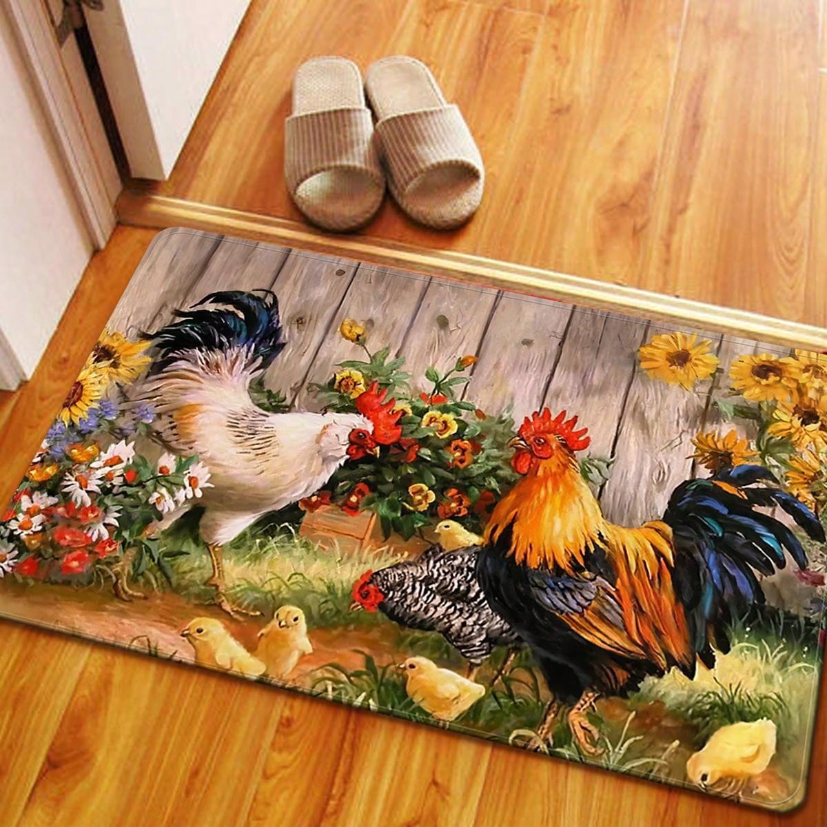 X&M HDeco 1pc Chicken Patterns Anti-Fatigue Kitchen Rug,Rustic Indoor Non-Slip Carpet,For Farmhouse Home Bathroom Bedroom Living Room Decor, Absorbent Anti-Slip Anti-Stain Floor Mat,Soft Comfort Standing Mat