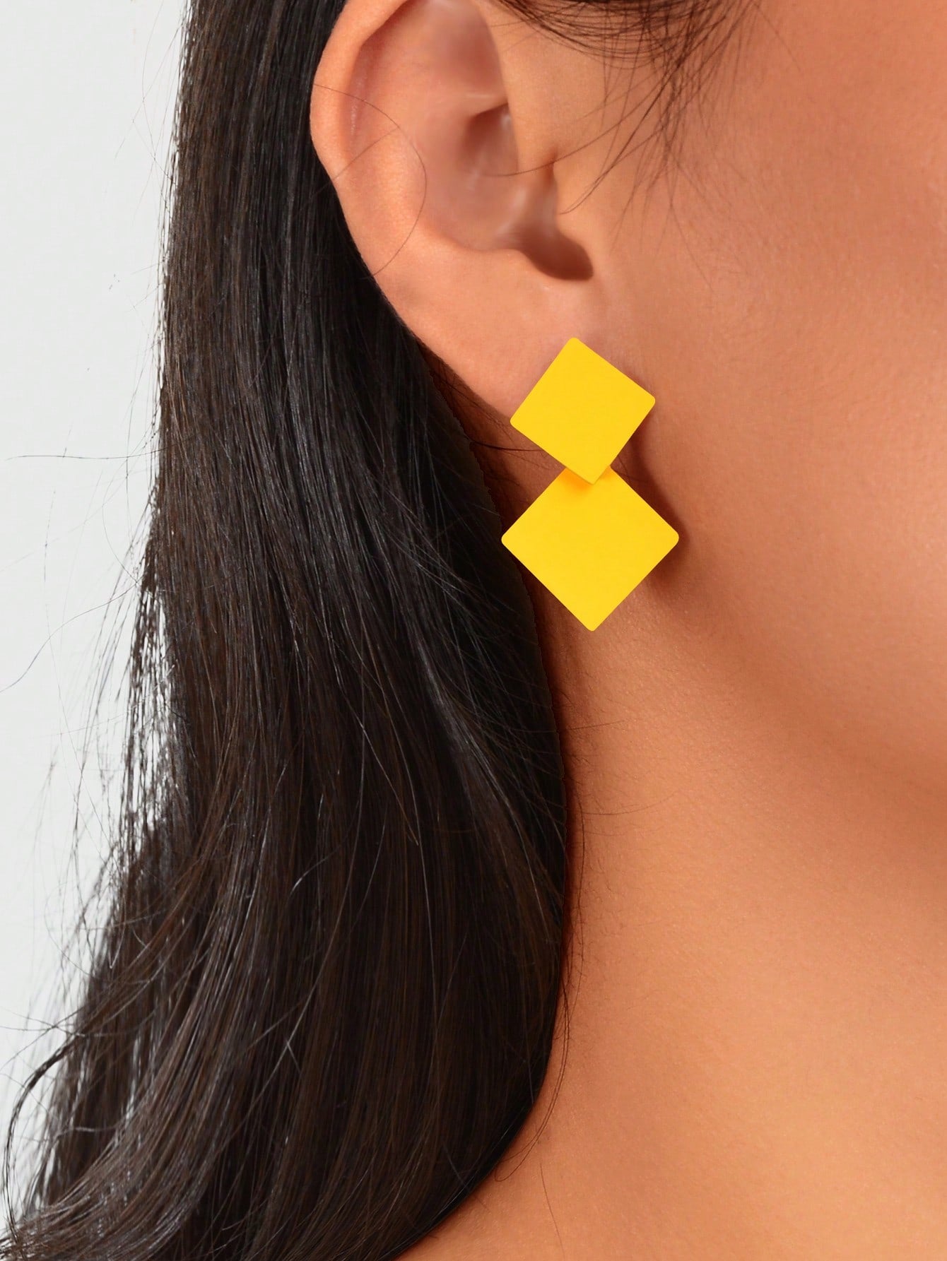 1pair Sweet Yellow Geometric Square Drop Summer Earrings For Women Party Dating Jewelry