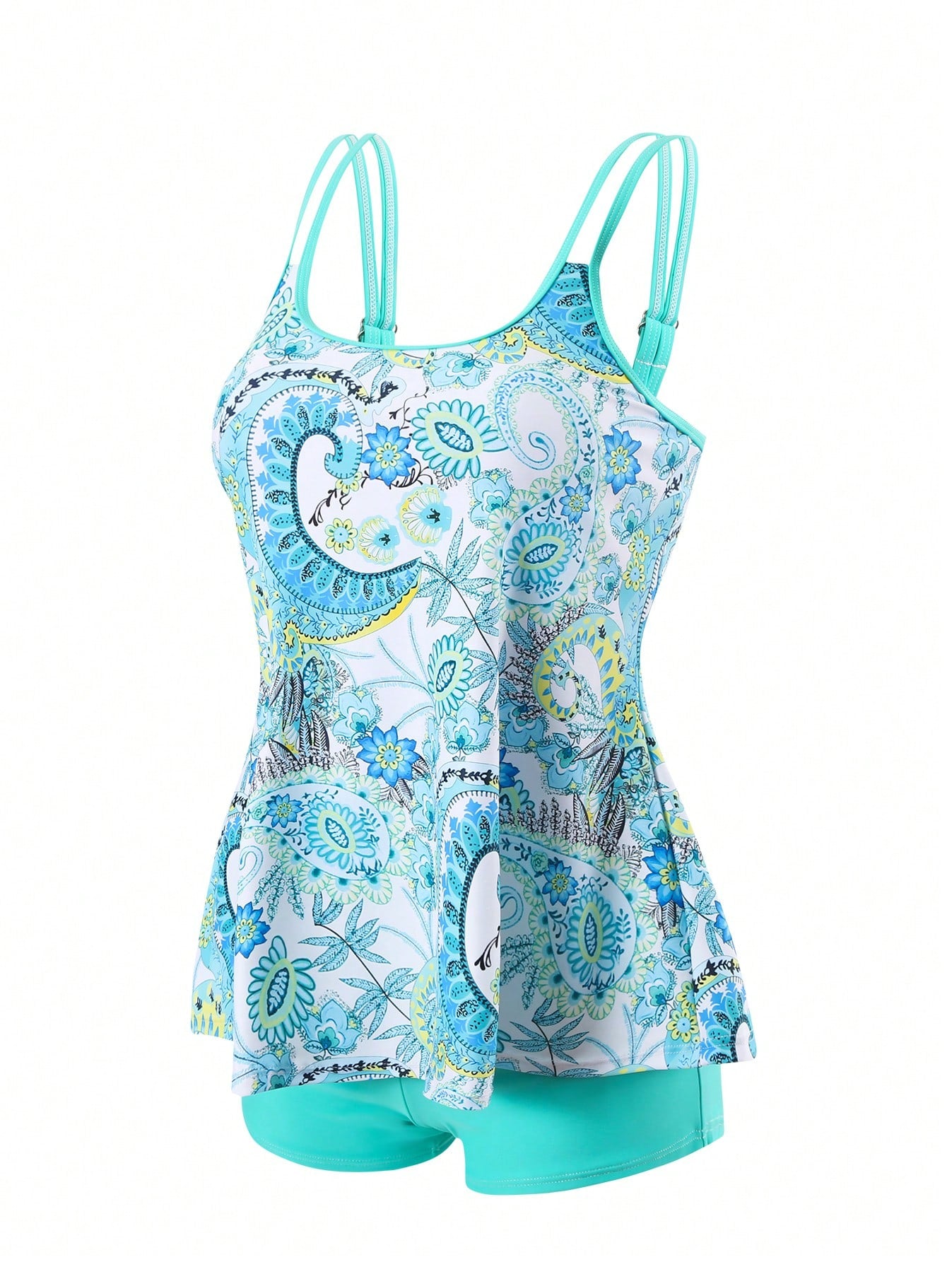 Swim Lushore Summer Beach Paisley Print Cami Top And Solid Boxer Briefs Two Pieces Swimsuit