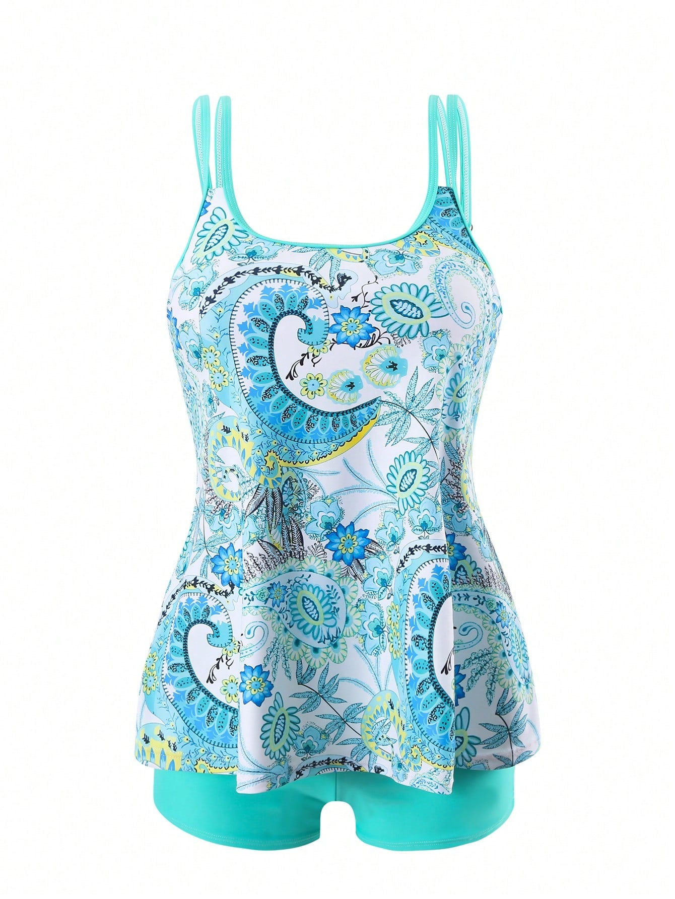 Swim Lushore Summer Beach Paisley Print Cami Top And Solid Boxer Briefs Two Pieces Swimsuit