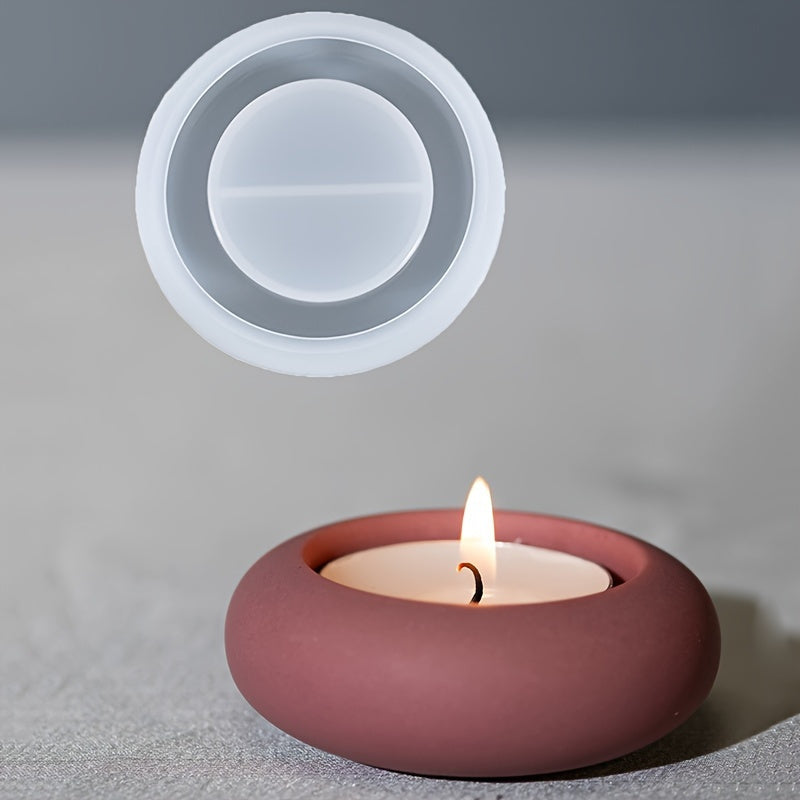 1pc Round DIY Silicone Mold for Cement Candle Jar, Tealight Holder, Plaster Ornament, Decorative Candlestick Making with Easy Release and Versatile Design