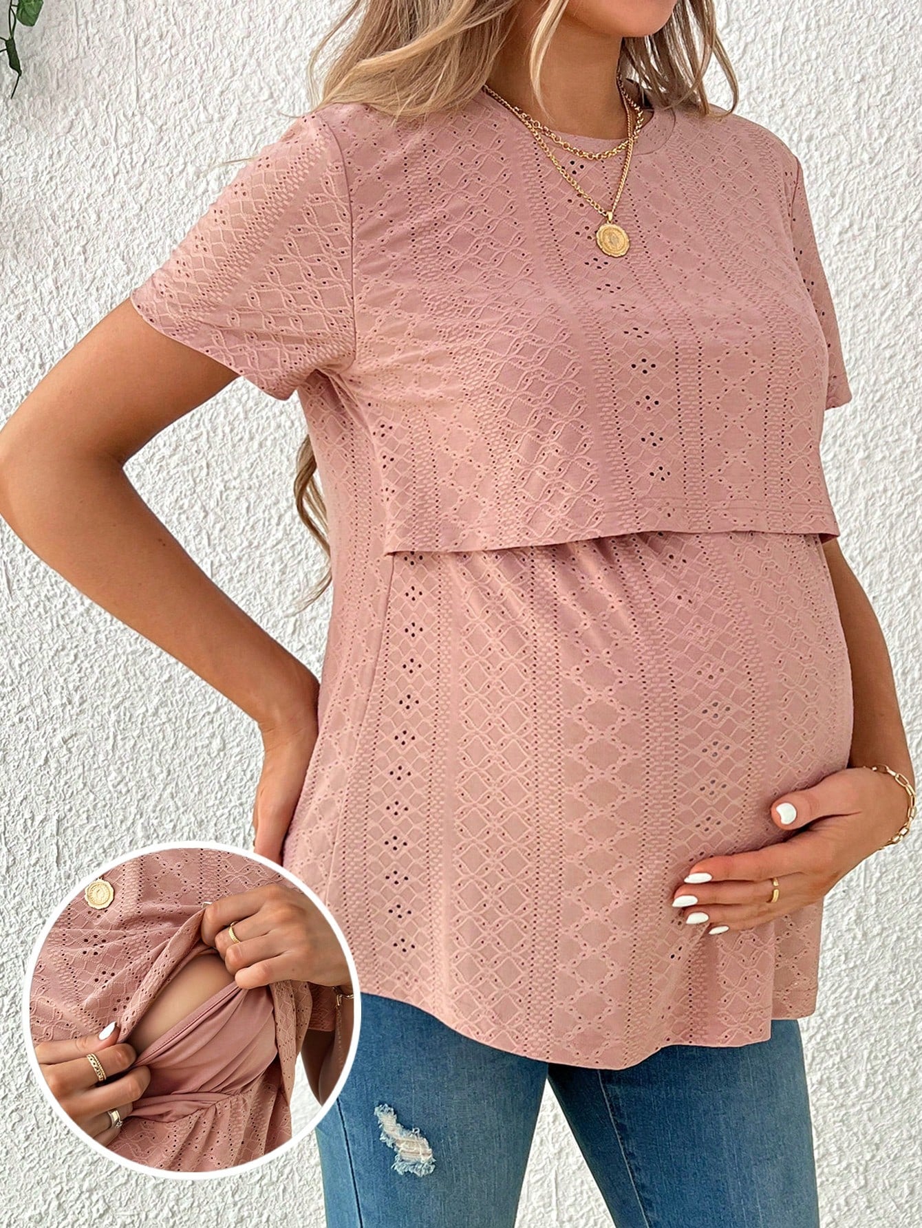 SHEIN Maternity Nursing Clothing Simple Round Neck T-Shirt For Home Wear