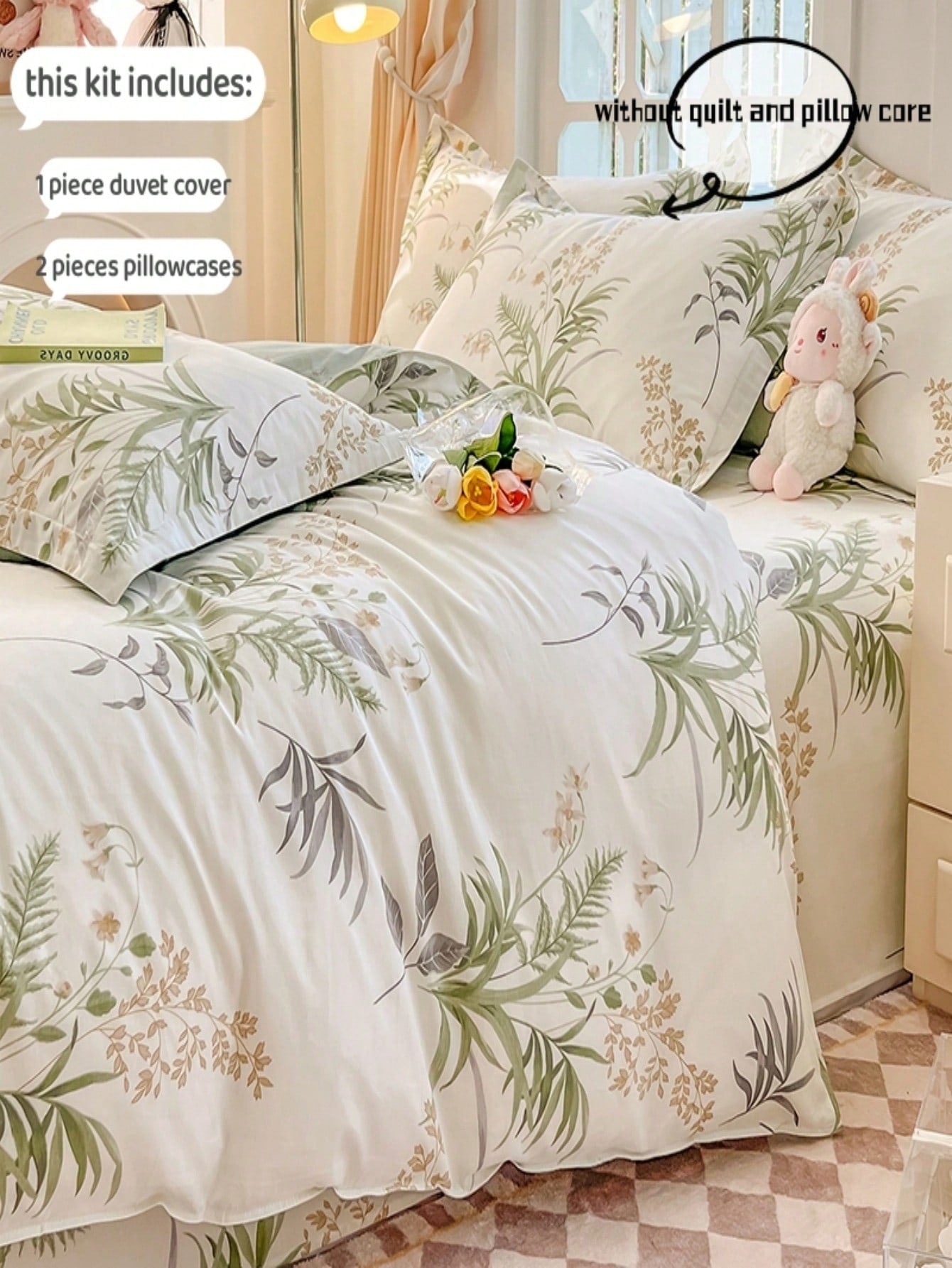 3pcs/Set Floral Printed Duvet Cover And Pillow Covers Bedding Set