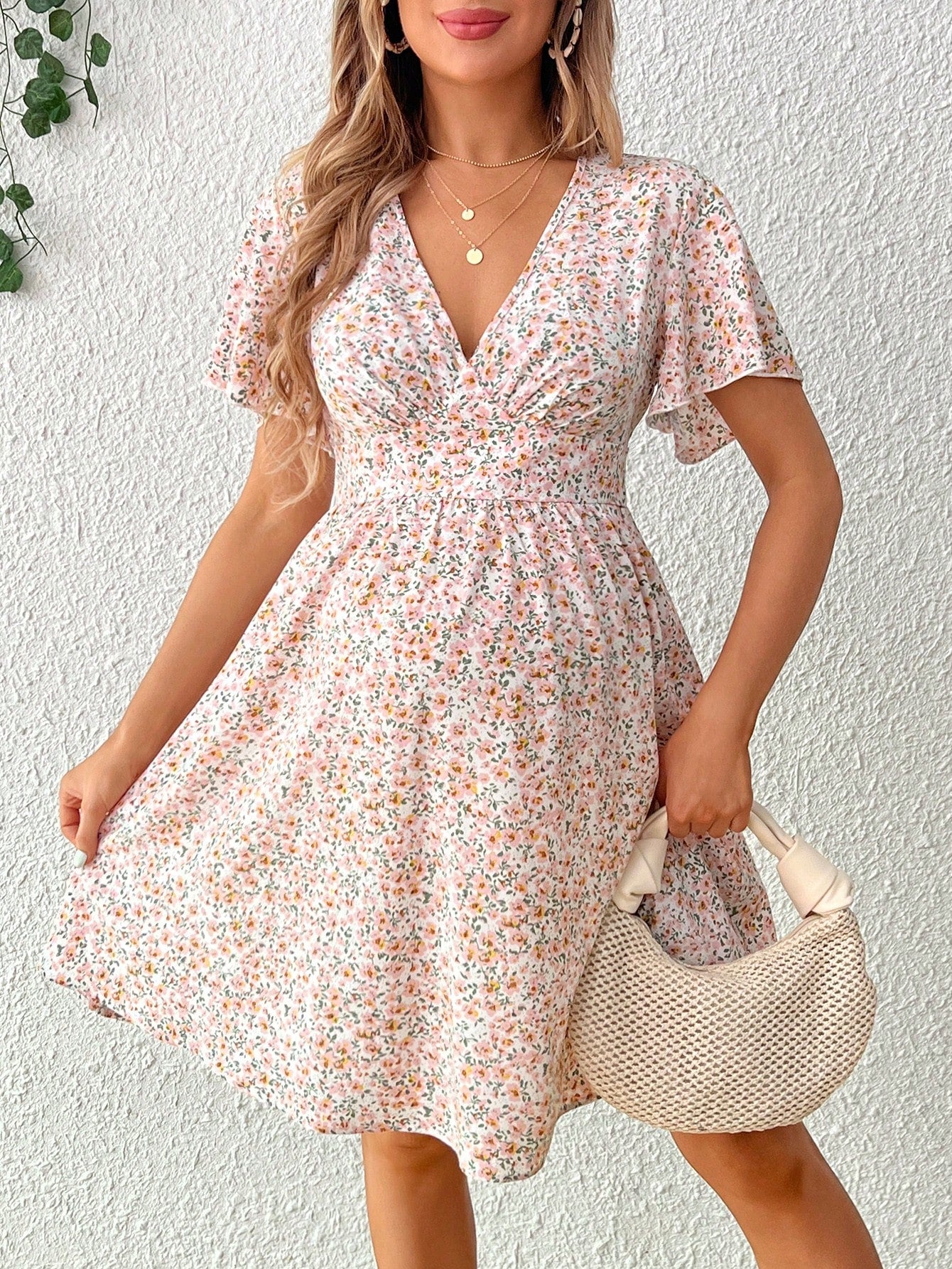 Maternity Casual Loose Floral Print Short Dress With A Vacation Style, Summer