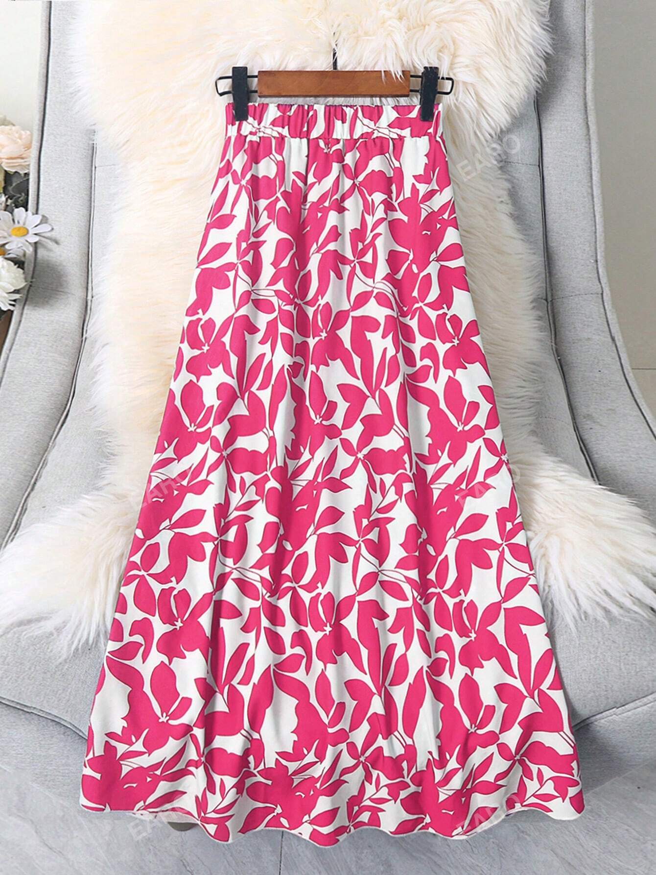 Women's Casual Long Skirt With All-Over Plant Print For Spring/Summer