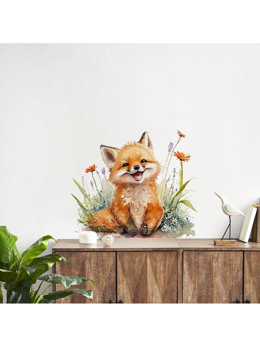 1pc Cartoon Smiling Fox Wall Sticker