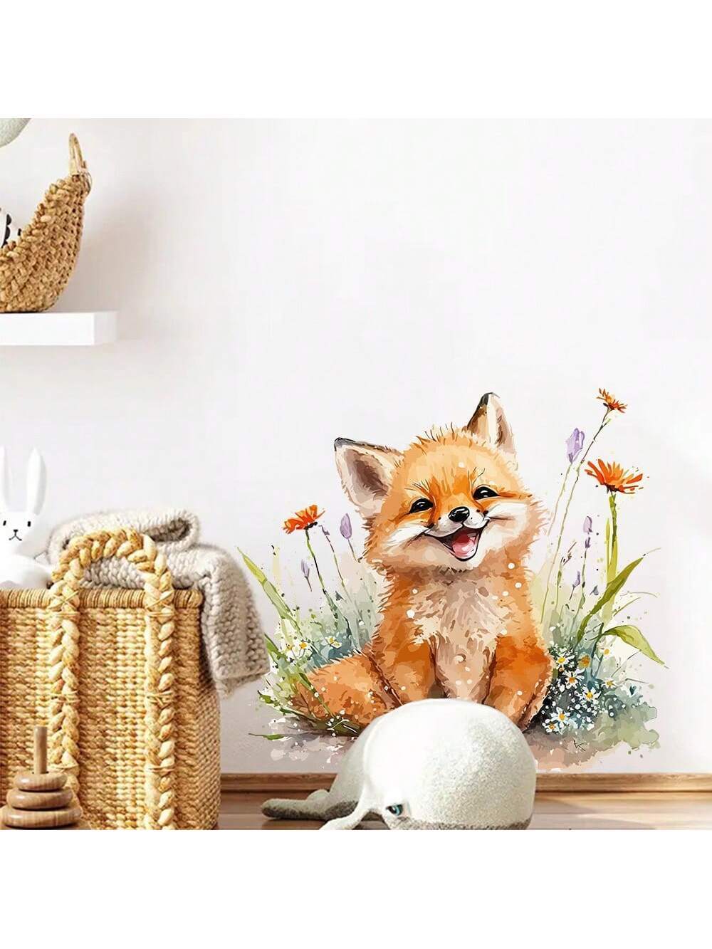 1pc Cartoon Smiling Fox Wall Sticker