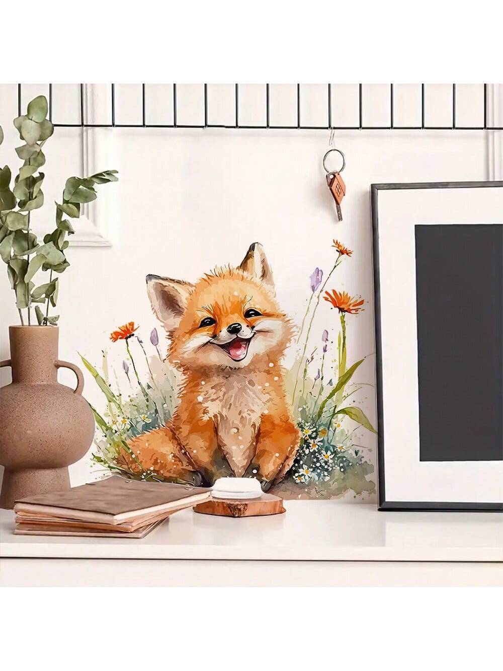 1pc Cartoon Smiling Fox Wall Sticker