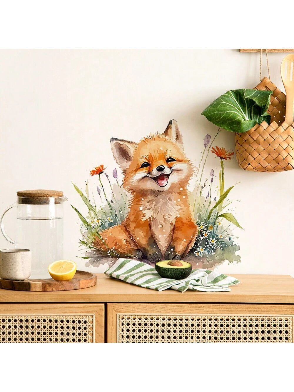 1pc Cartoon Smiling Fox Wall Sticker