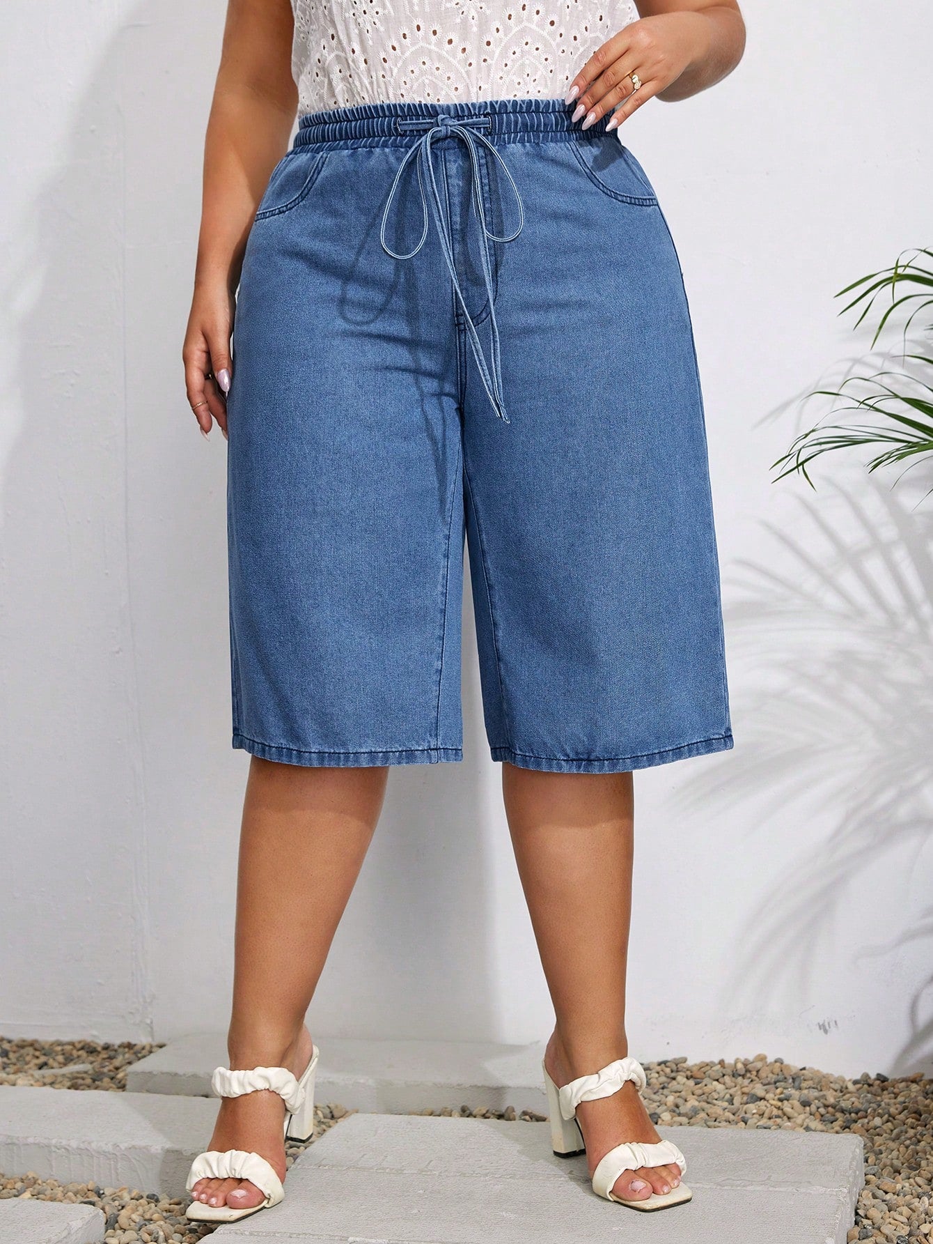 LUNE Plus Drawstring Waist Bermuda Denim Shorts