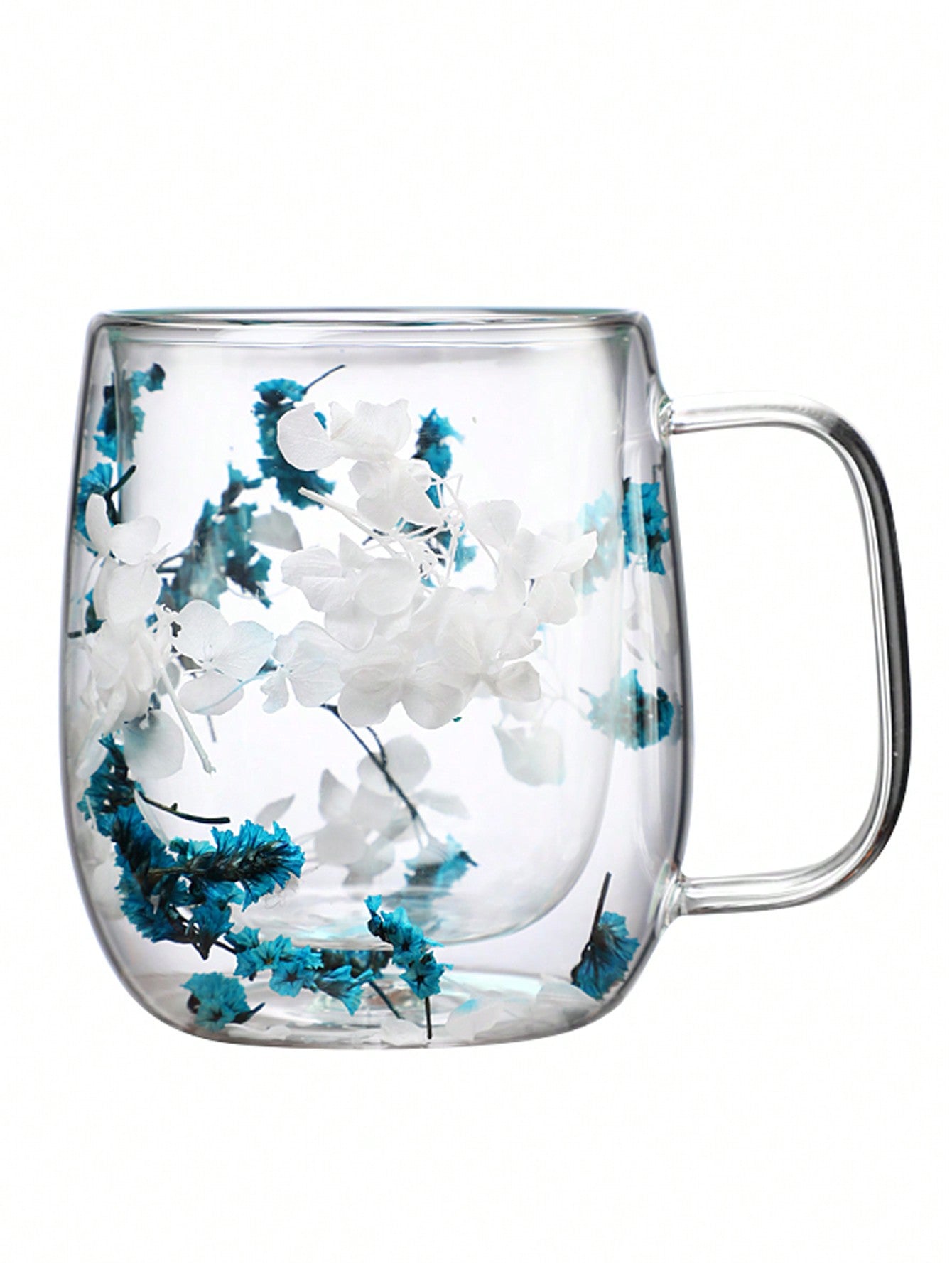 Double Layered Glass Mug With Real Flowers And Sand, High-Value Creative Coffee Cup With Handle For Home Use