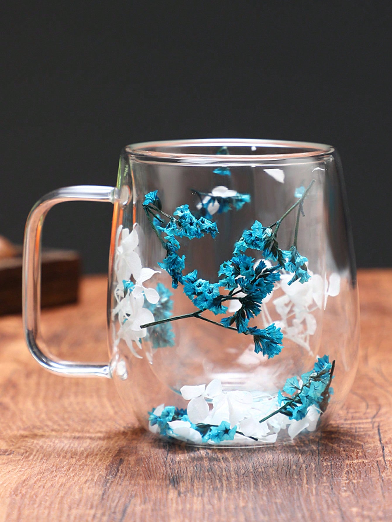 Double Layered Glass Mug With Real Flowers And Sand, High-Value Creative Coffee Cup With Handle For Home Use