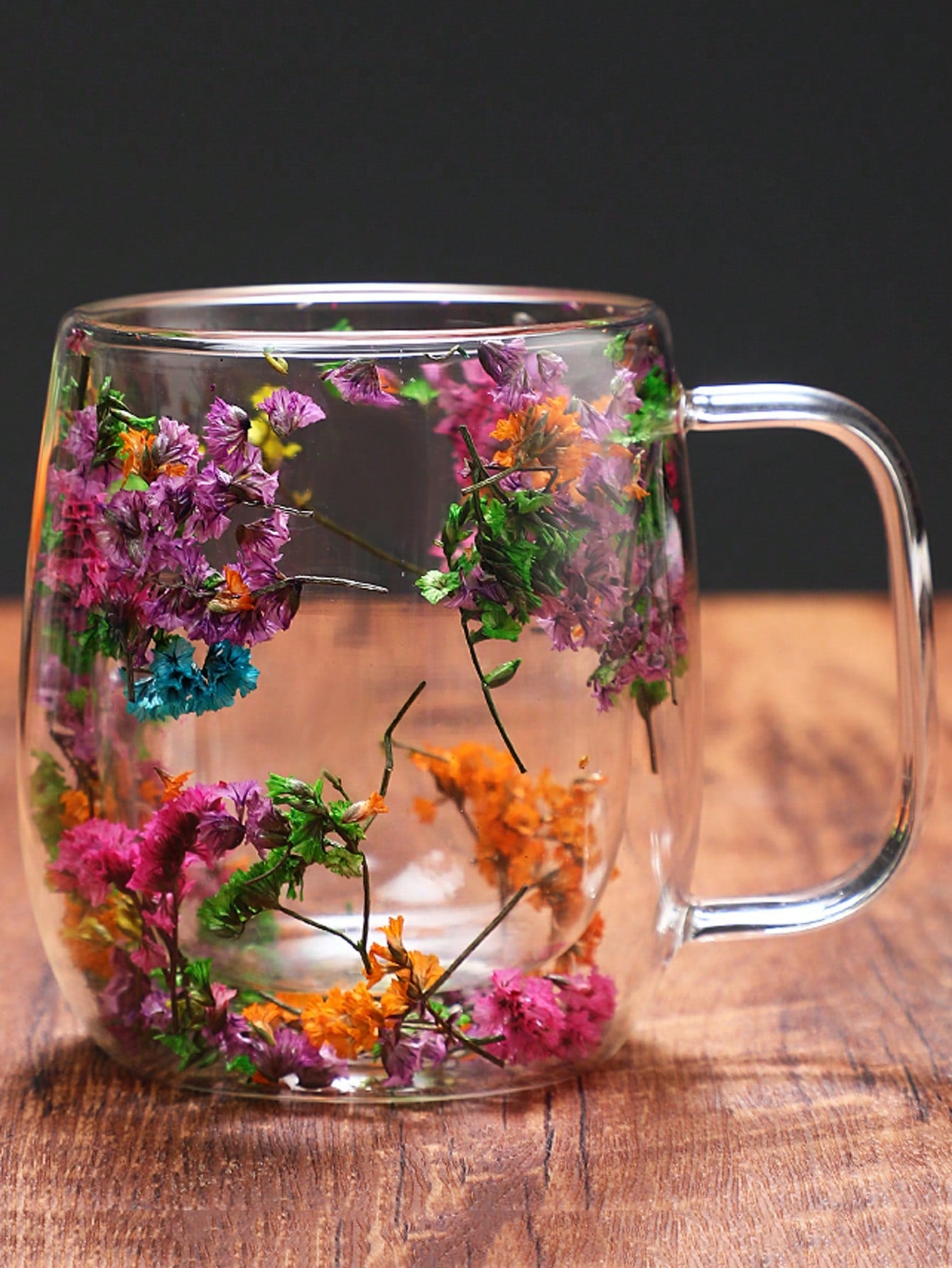 Double Layered Glass Mug With Real Flowers And Sand, High-Value Creative Coffee Cup With Handle For Home Use