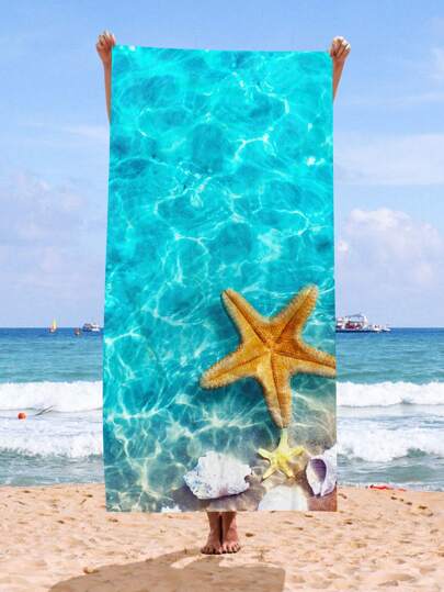 1pc Ultrafine Fiber Beach Towel Starfish Beach Summer Holiday Quick-Drying Bath Towel Absorbent Bath Towel Suitable For Adults, Children, Travel, Summer, Sports, Swimming, Swimming Pool, Yoga, Camping, Ultrafine Fiber Reactive Printed Beach Towel