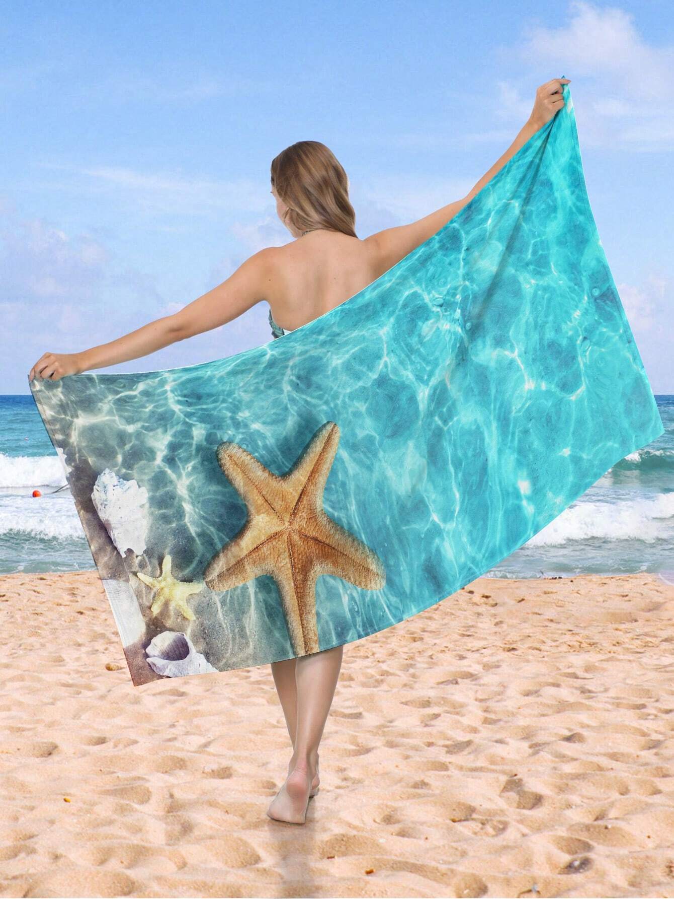 1pc Ultrafine Fiber Beach Towel Starfish Beach Summer Holiday Quick-Drying Bath Towel Absorbent Bath Towel Suitable For Adults, Children, Travel, Summer, Sports, Swimming, Swimming Pool, Yoga, Camping, Ultrafine Fiber Reactive Printed Beach Towel