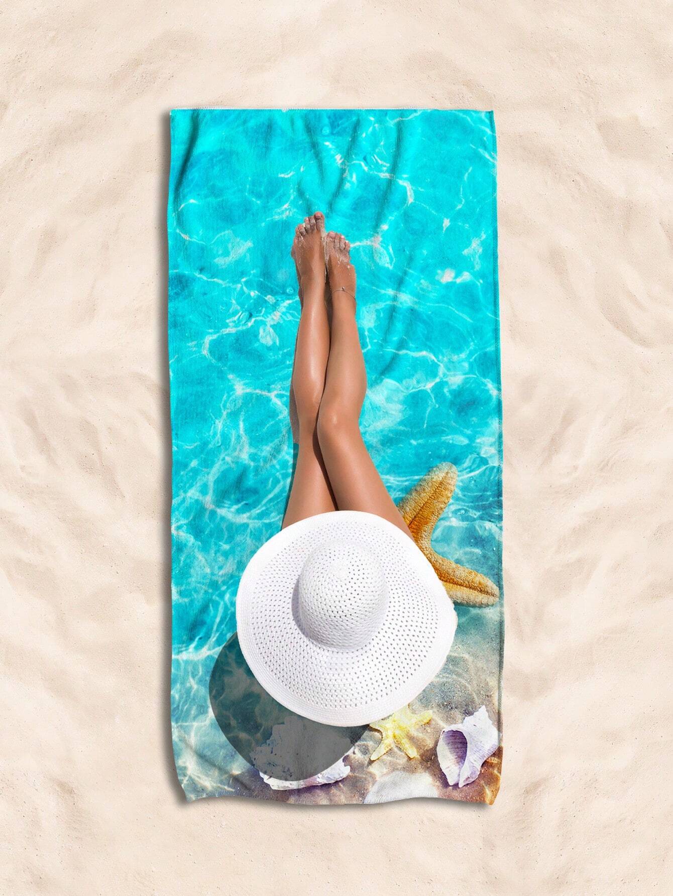 1pc Ultrafine Fiber Beach Towel Starfish Beach Summer Holiday Quick-Drying Bath Towel Absorbent Bath Towel Suitable For Adults, Children, Travel, Summer, Sports, Swimming, Swimming Pool, Yoga, Camping, Ultrafine Fiber Reactive Printed Beach Towel