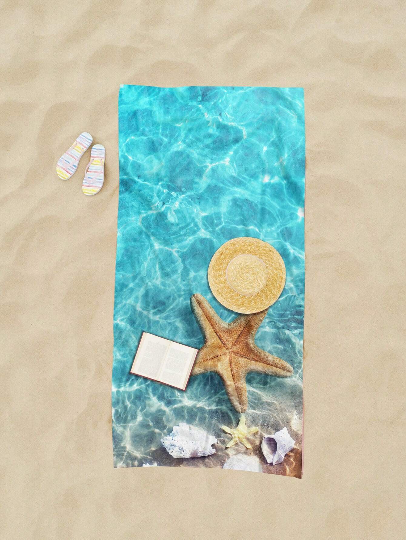 1pc Ultrafine Fiber Beach Towel Starfish Beach Summer Holiday Quick-Drying Bath Towel Absorbent Bath Towel Suitable For Adults, Children, Travel, Summer, Sports, Swimming, Swimming Pool, Yoga, Camping, Ultrafine Fiber Reactive Printed Beach Towel