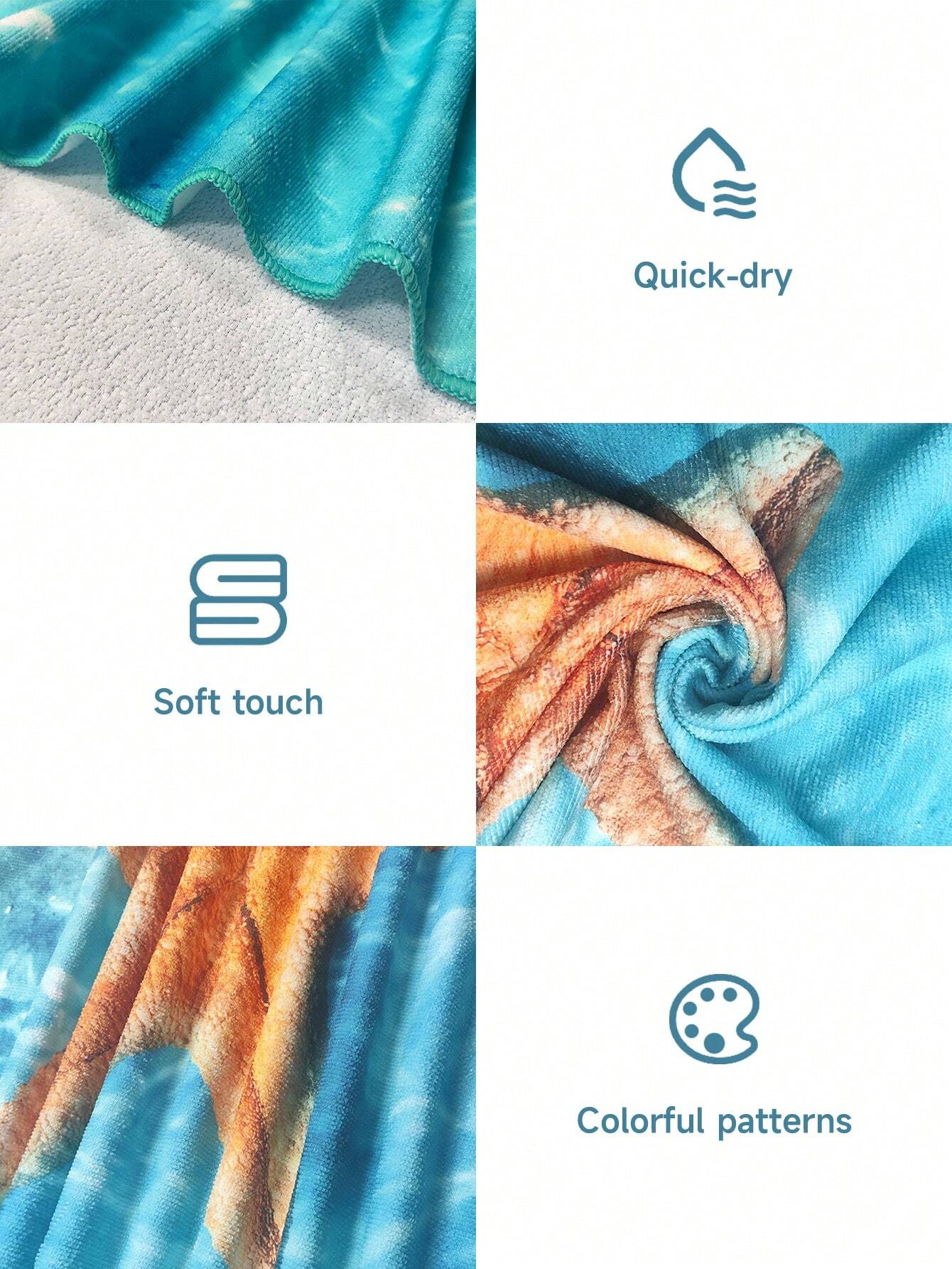 1pc Ultrafine Fiber Beach Towel Starfish Beach Summer Holiday Quick-Drying Bath Towel Absorbent Bath Towel Suitable For Adults, Children, Travel, Summer, Sports, Swimming, Swimming Pool, Yoga, Camping, Ultrafine Fiber Reactive Printed Beach Towel